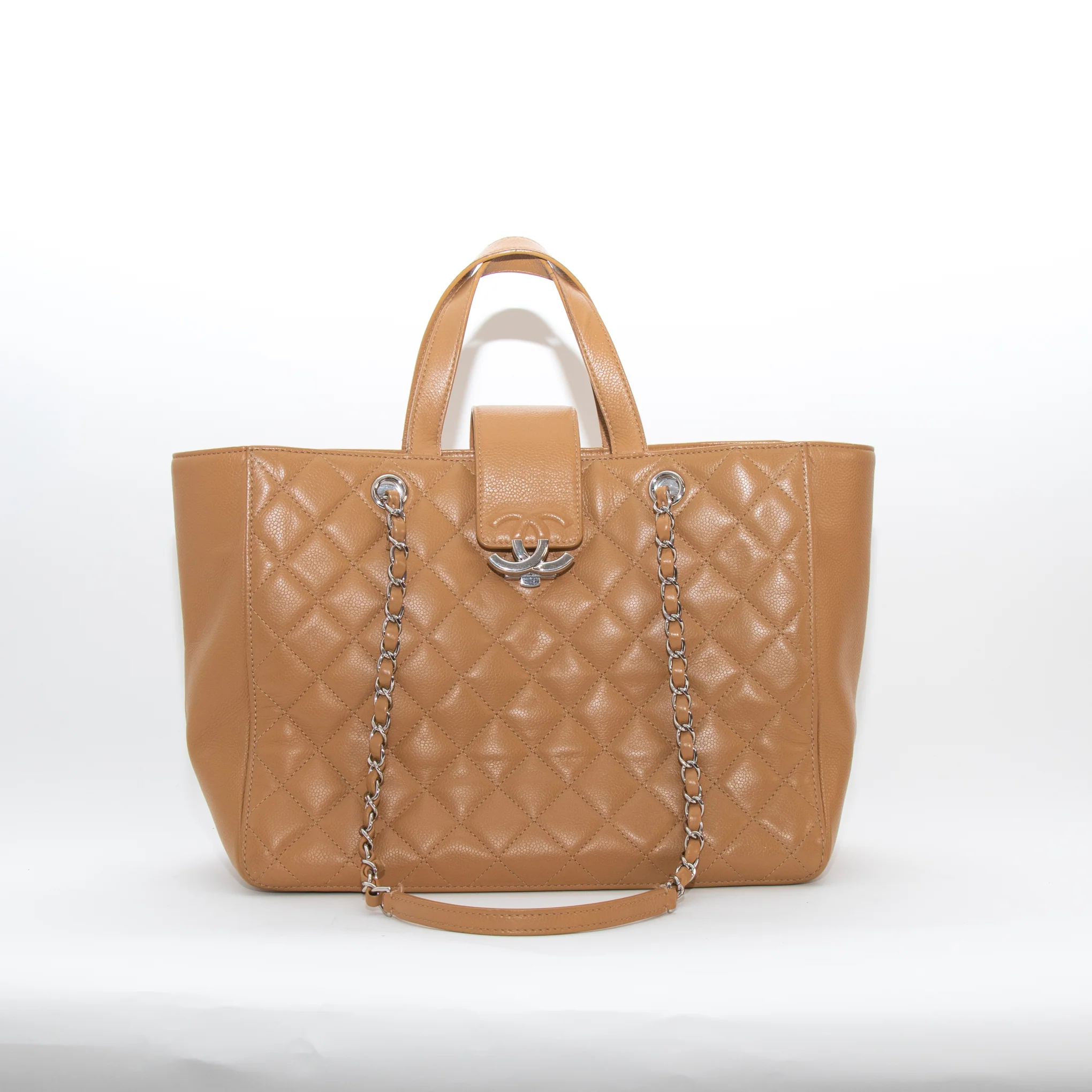Chanel Tan Caviar CC Box Large Quilted Tote - Image 2