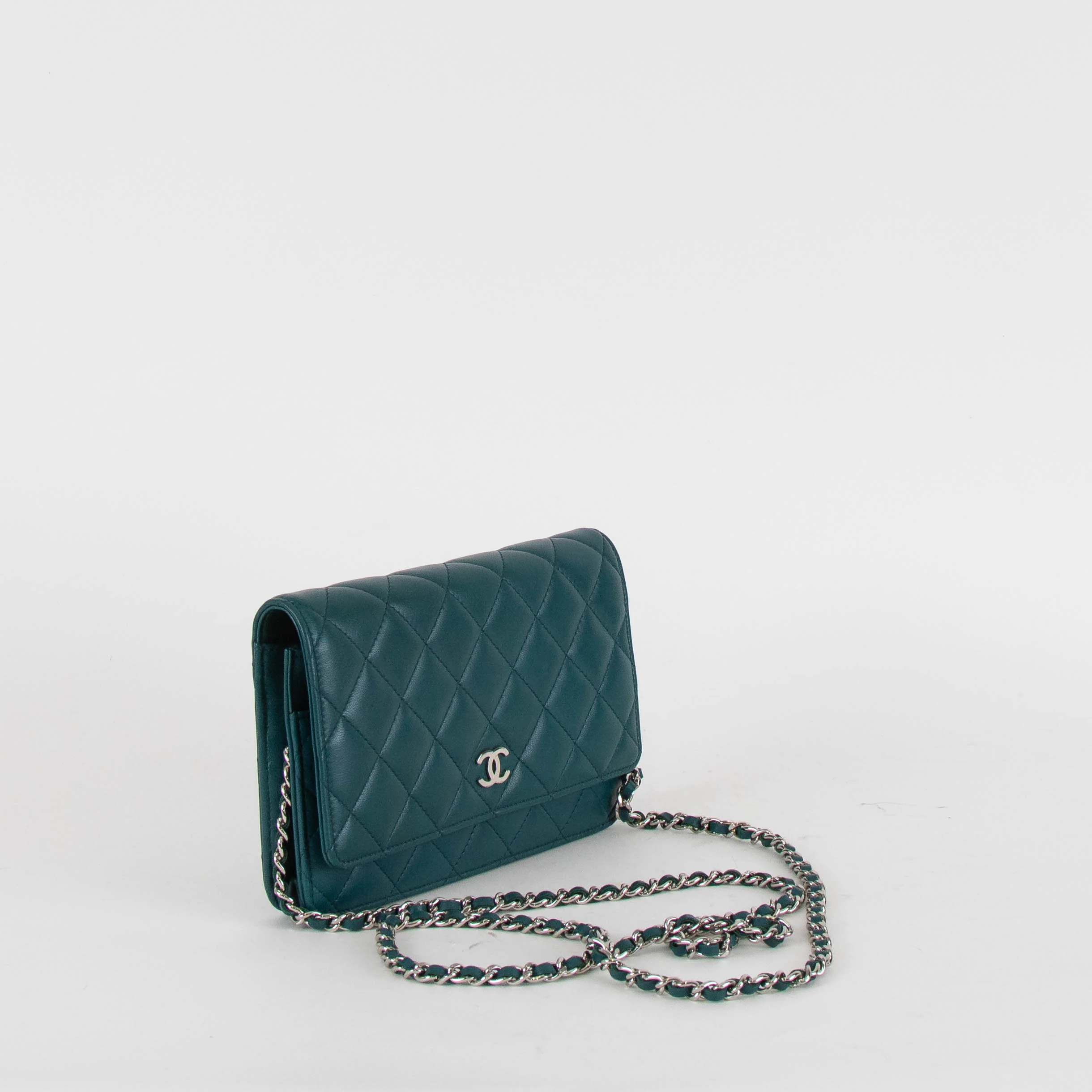 Chanel Teal Blue Green Lambskin Wallet On Chain - Image 3