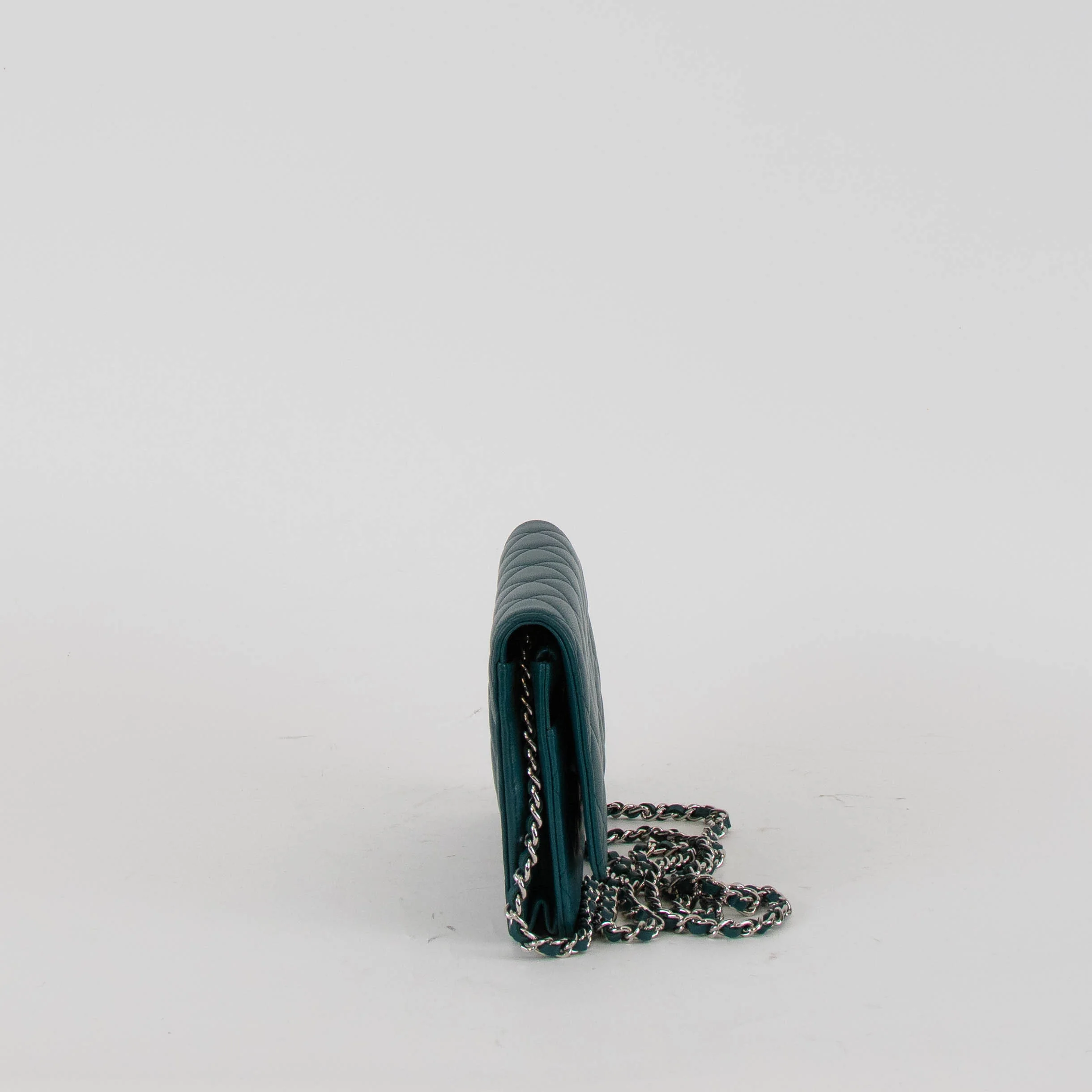 Chanel Teal Blue Green Lambskin Wallet On Chain - Image 4