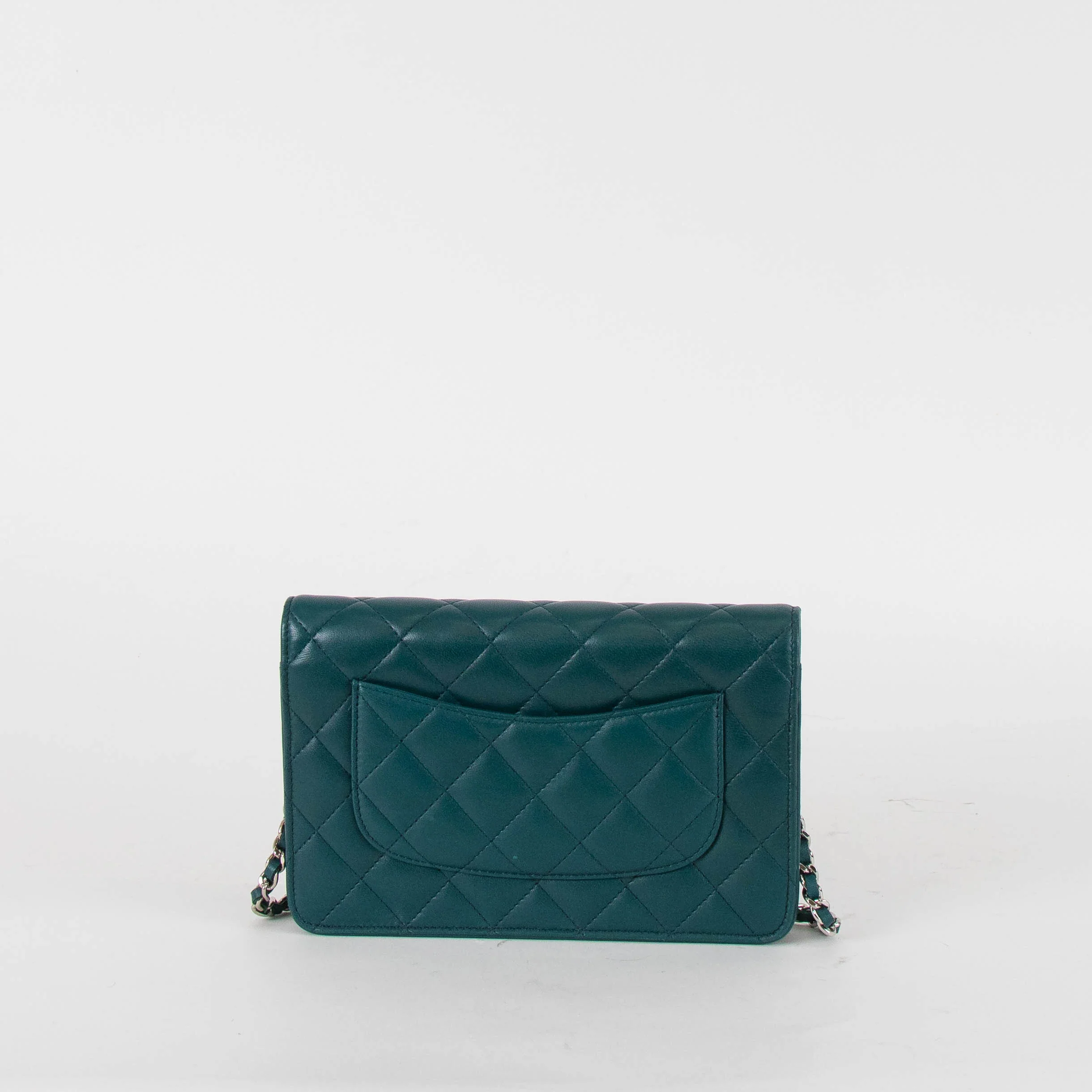 Chanel Teal Blue Green Lambskin Wallet On Chain - Image 5