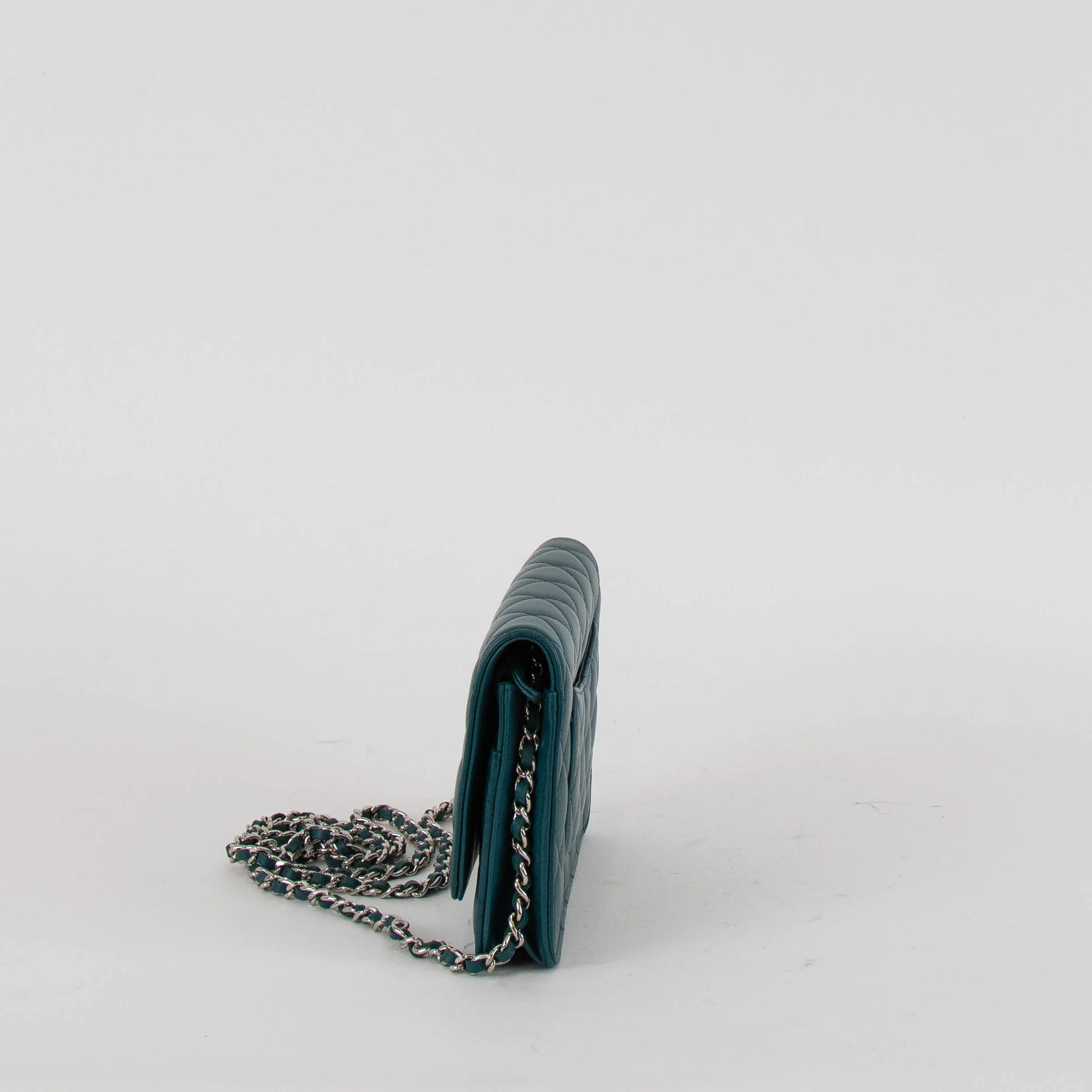 Chanel Teal Blue Green Lambskin Wallet On Chain - Image 6
