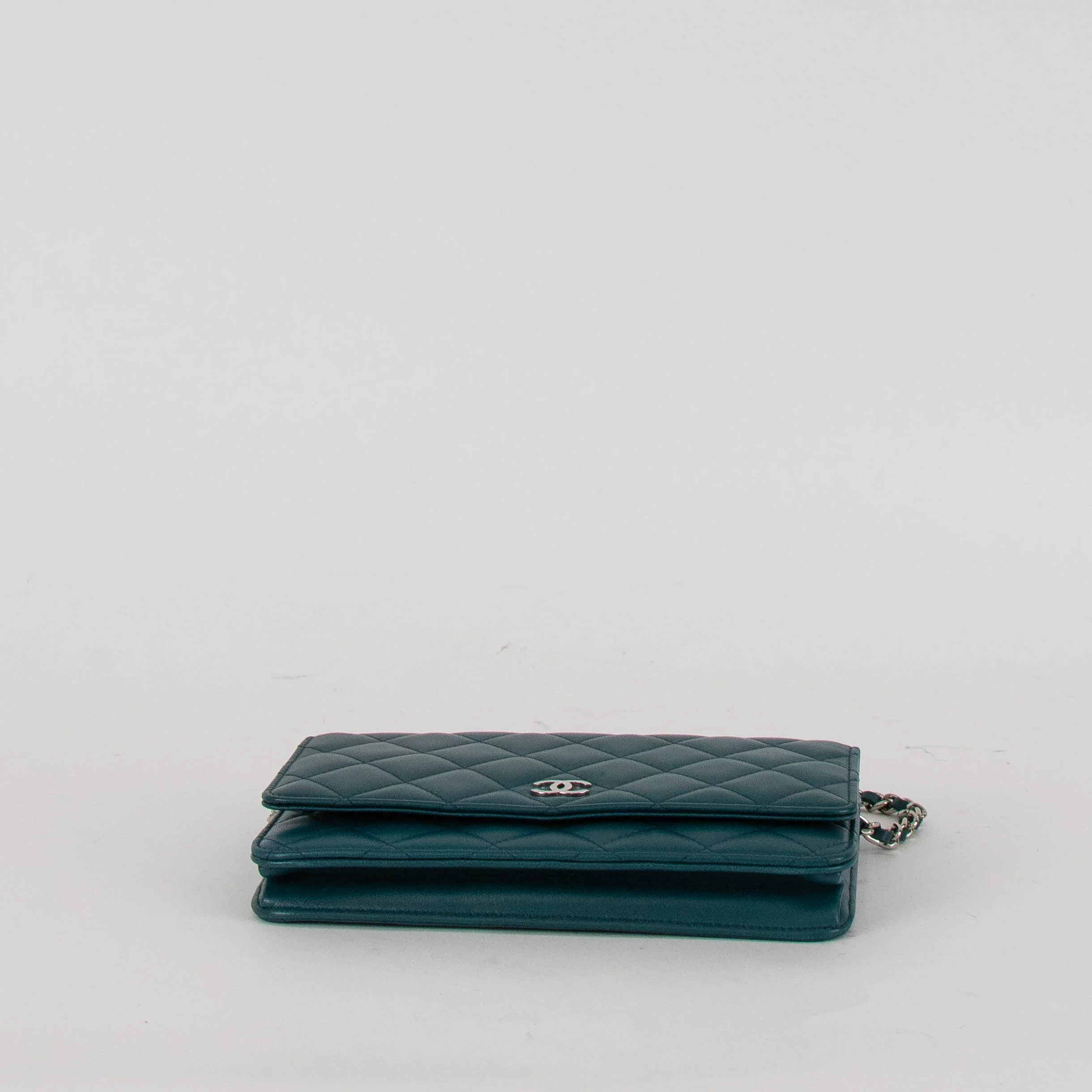 Chanel Teal Blue Green Lambskin Wallet On Chain - Image 7