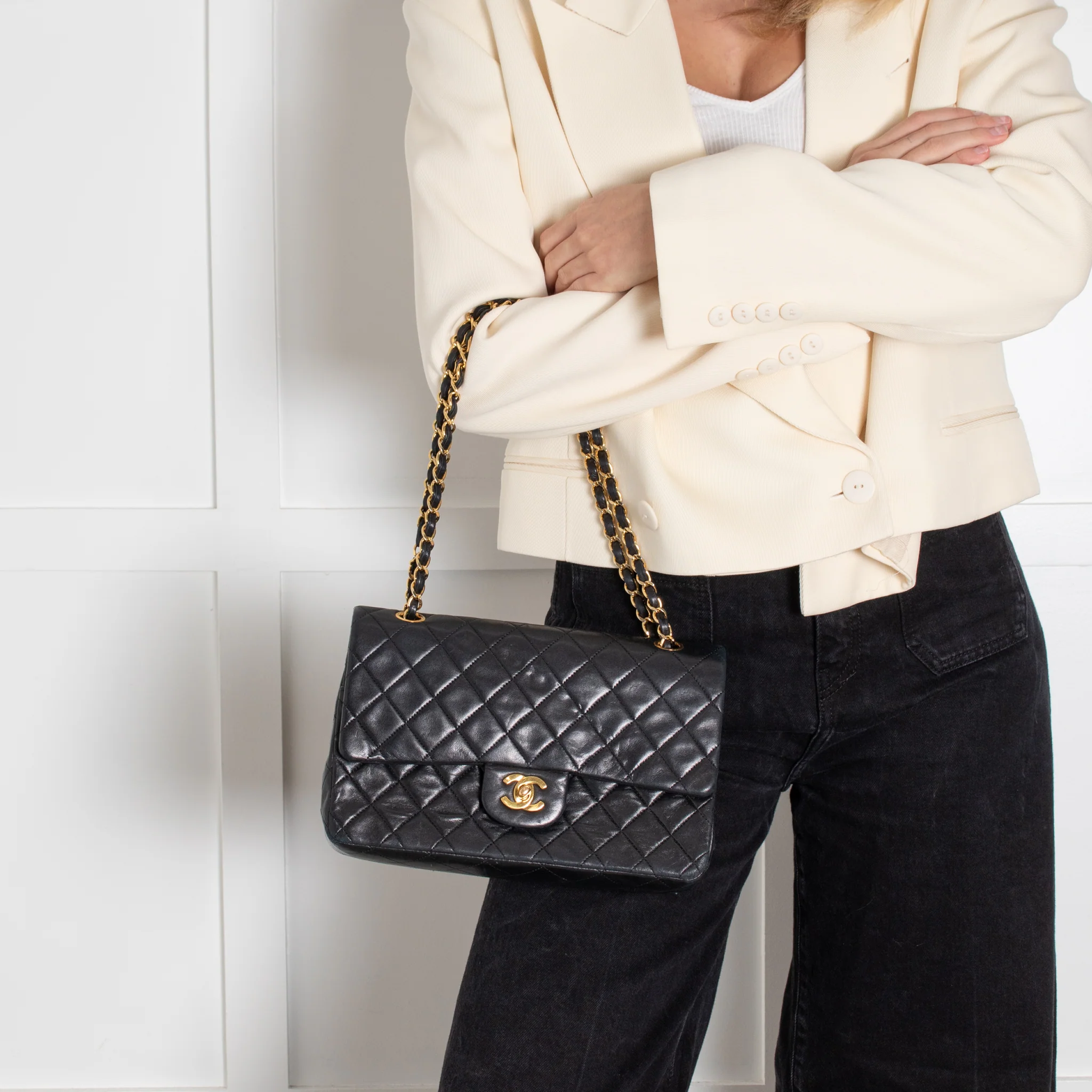 Chanel Vintage Classic Black Double Flap Bag - Image 4