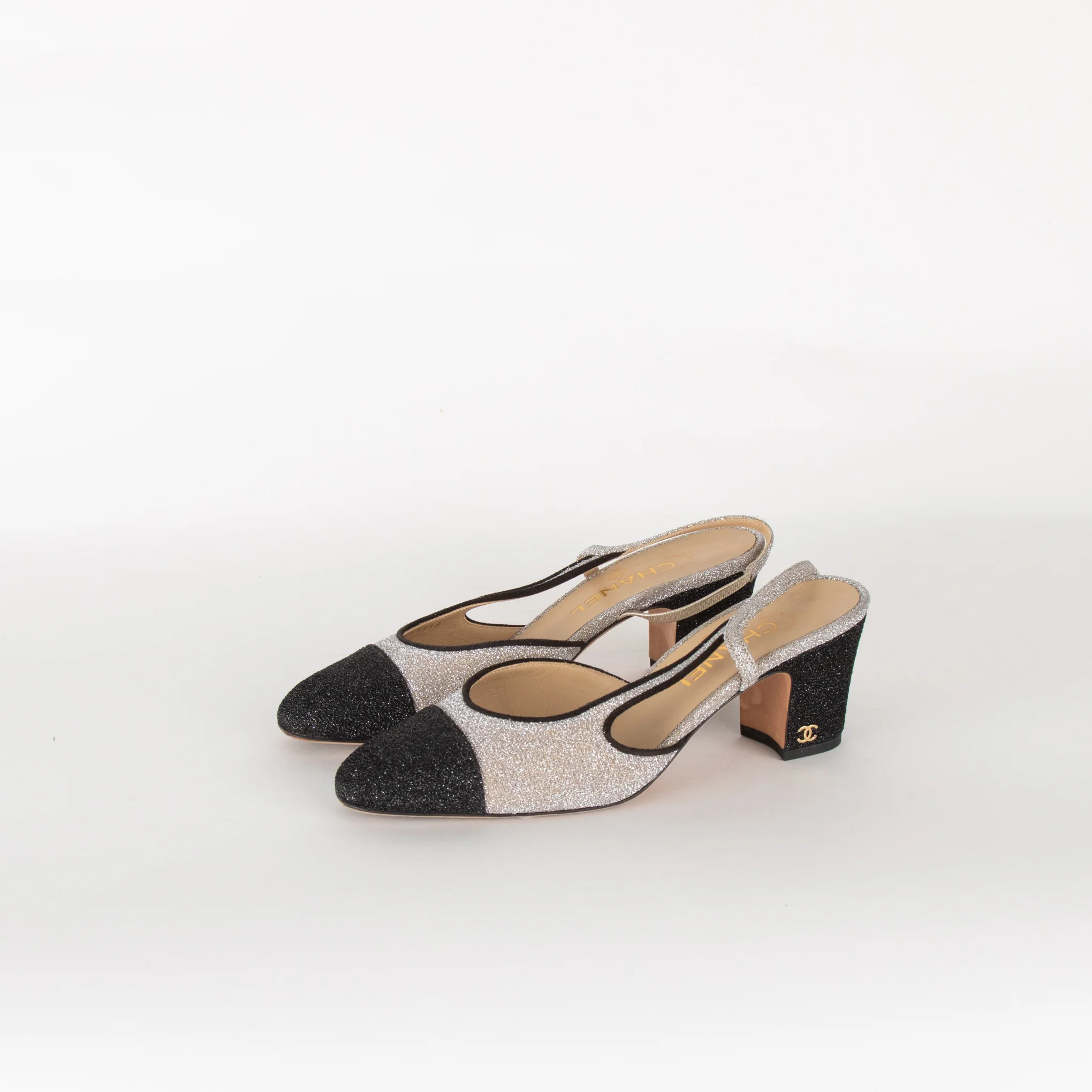 Chanel Woven Metallic Slingback with Block Heel - Image 4