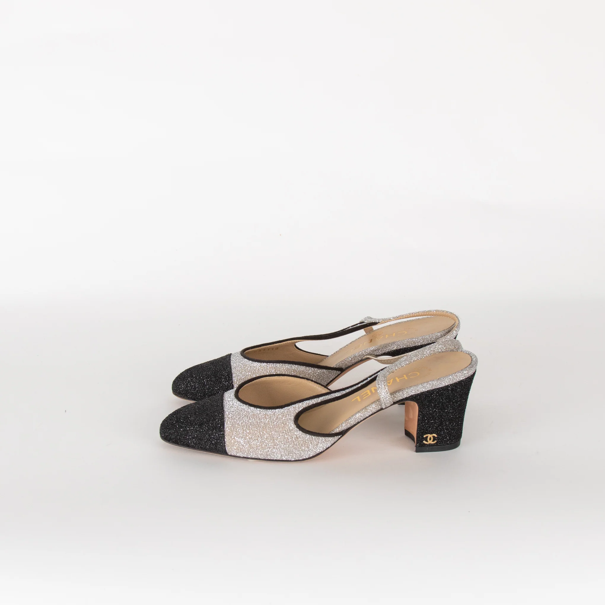 Chanel Woven Metallic Slingback with Block Heel - Image 5