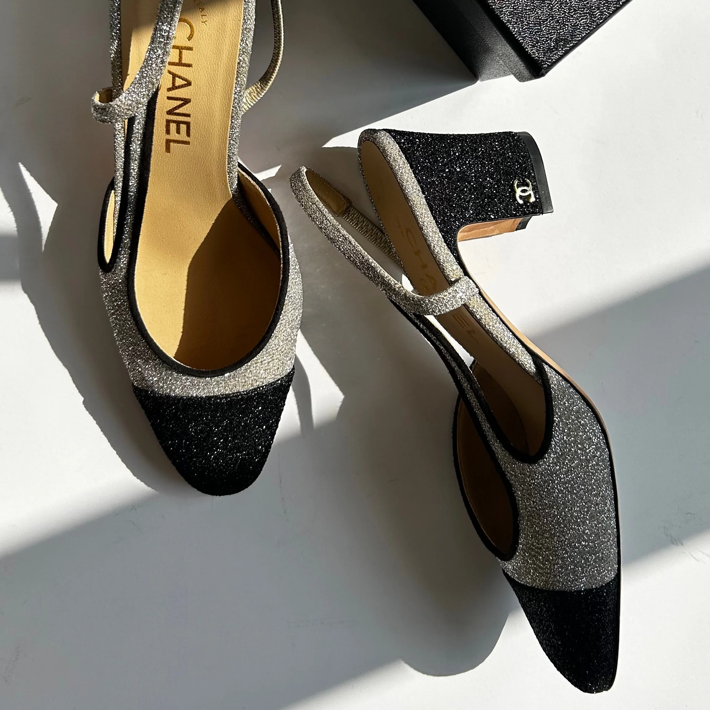 Chanel Woven Metallic Slingback with Block Heel - Image 9
