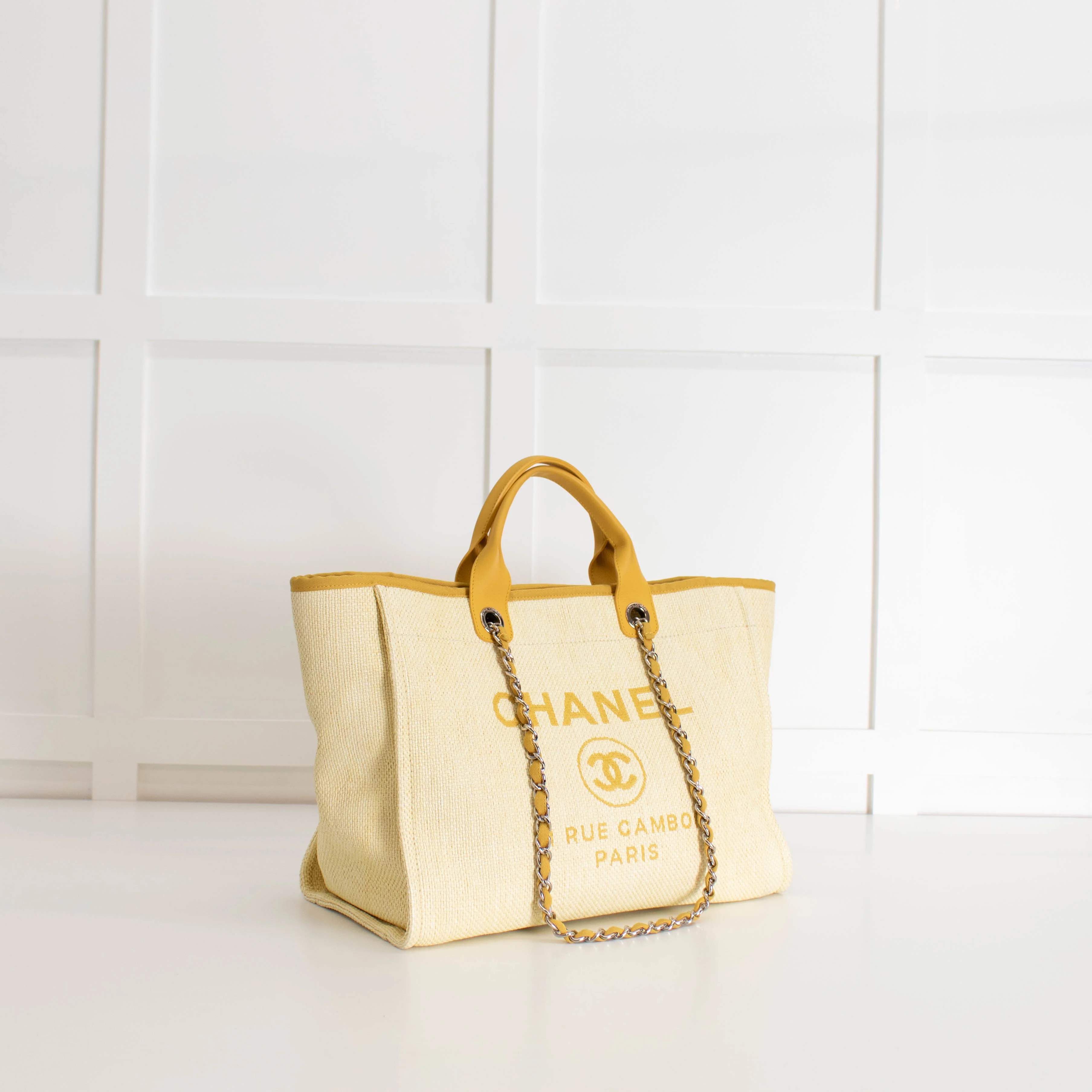 Chanel Yellow Raffia Deauville Two-Way Tote Bag - Image 3