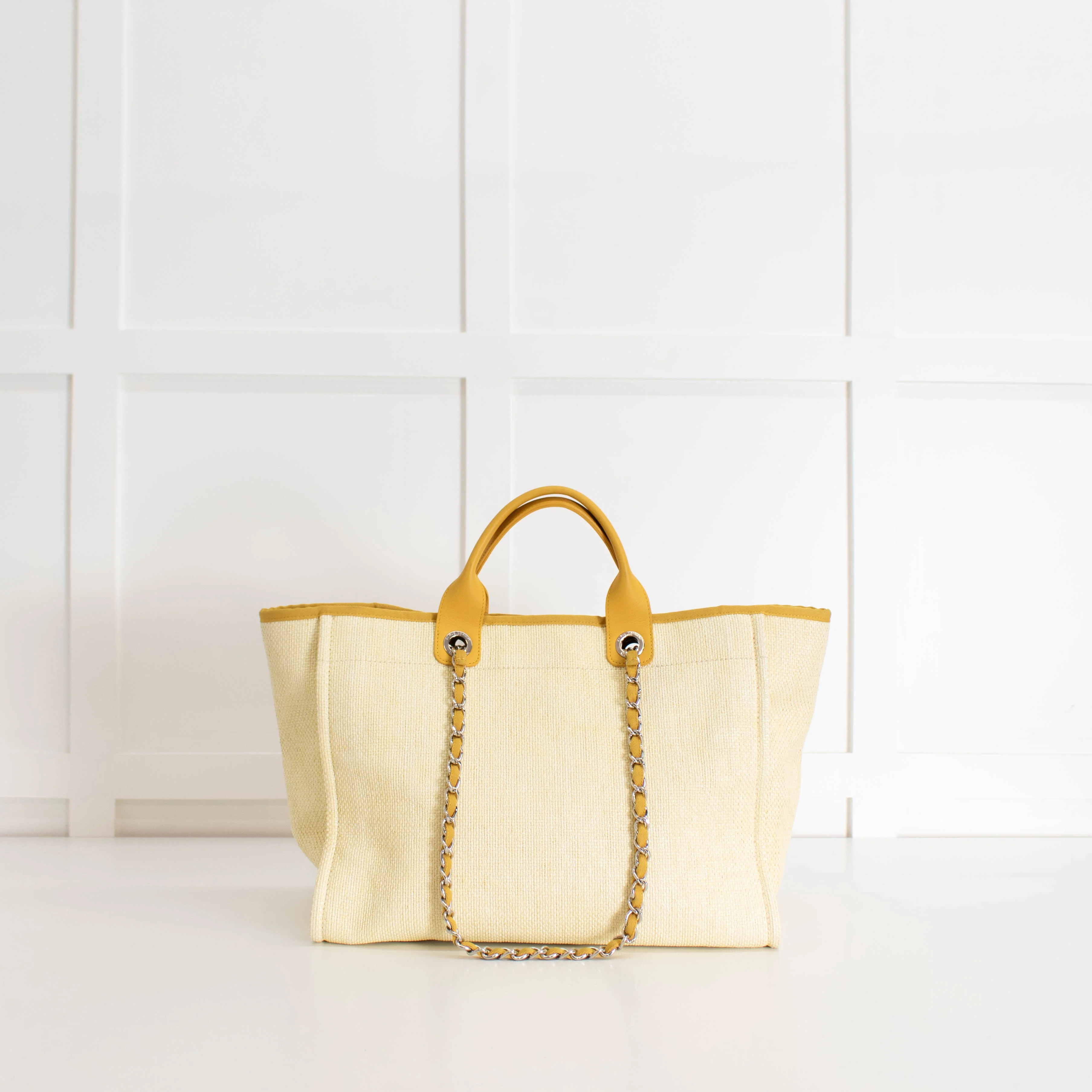Chanel Yellow Raffia Deauville Two-Way Tote Bag - Image 6