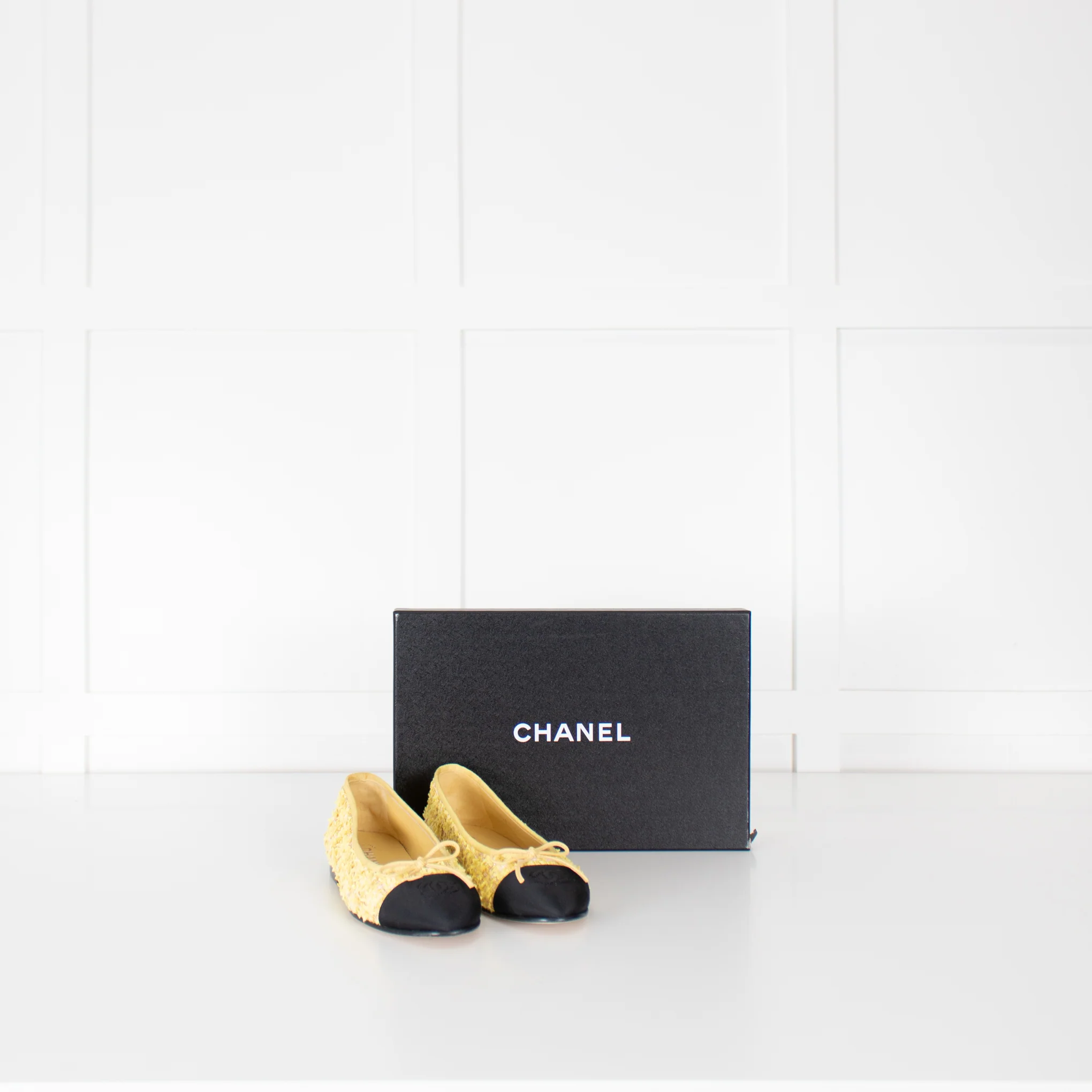 Chanel Yellow Tweedy Black Toe Ballerina Shoes - Image 3