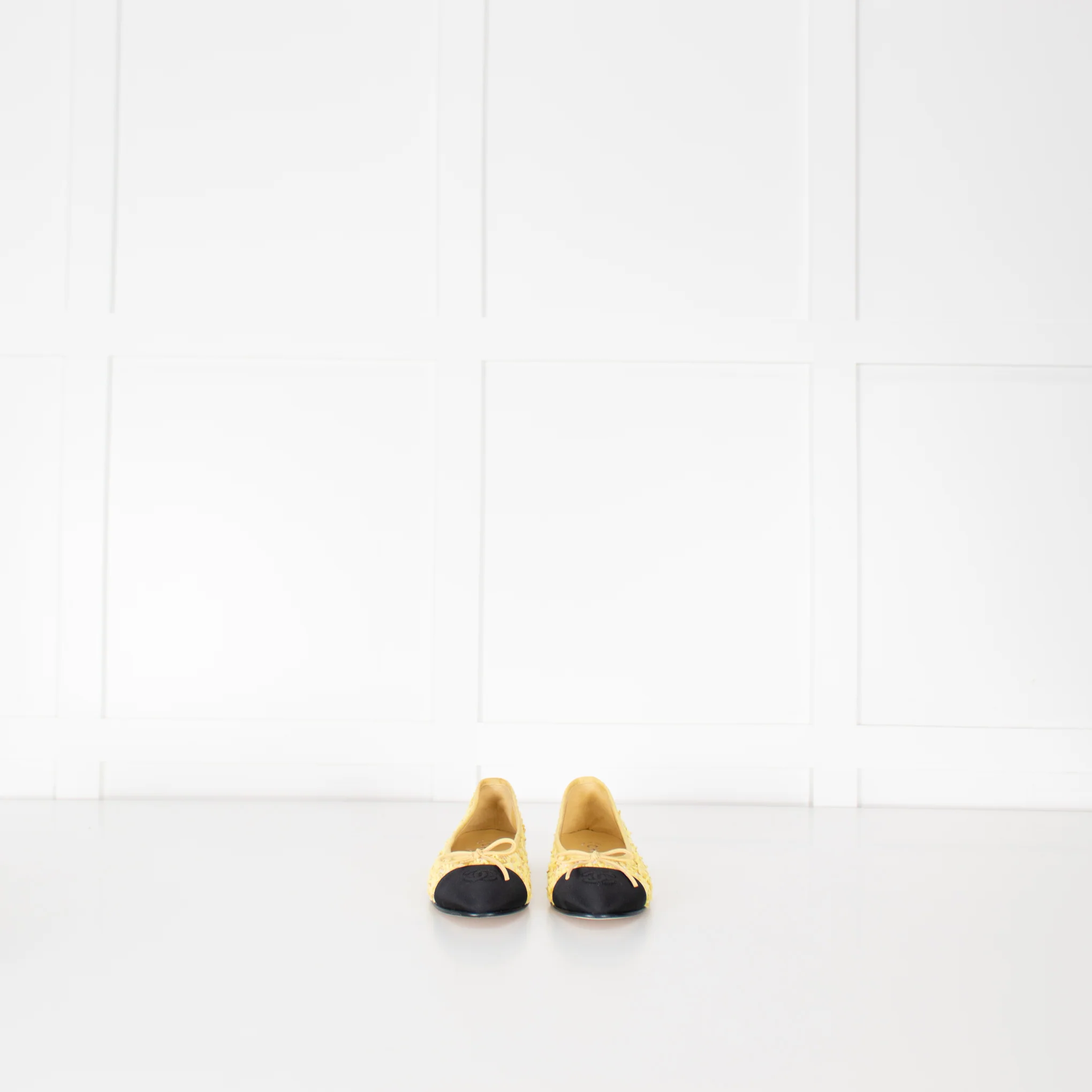 Chanel Yellow Tweedy Black Toe Ballerina Shoes - Image 4