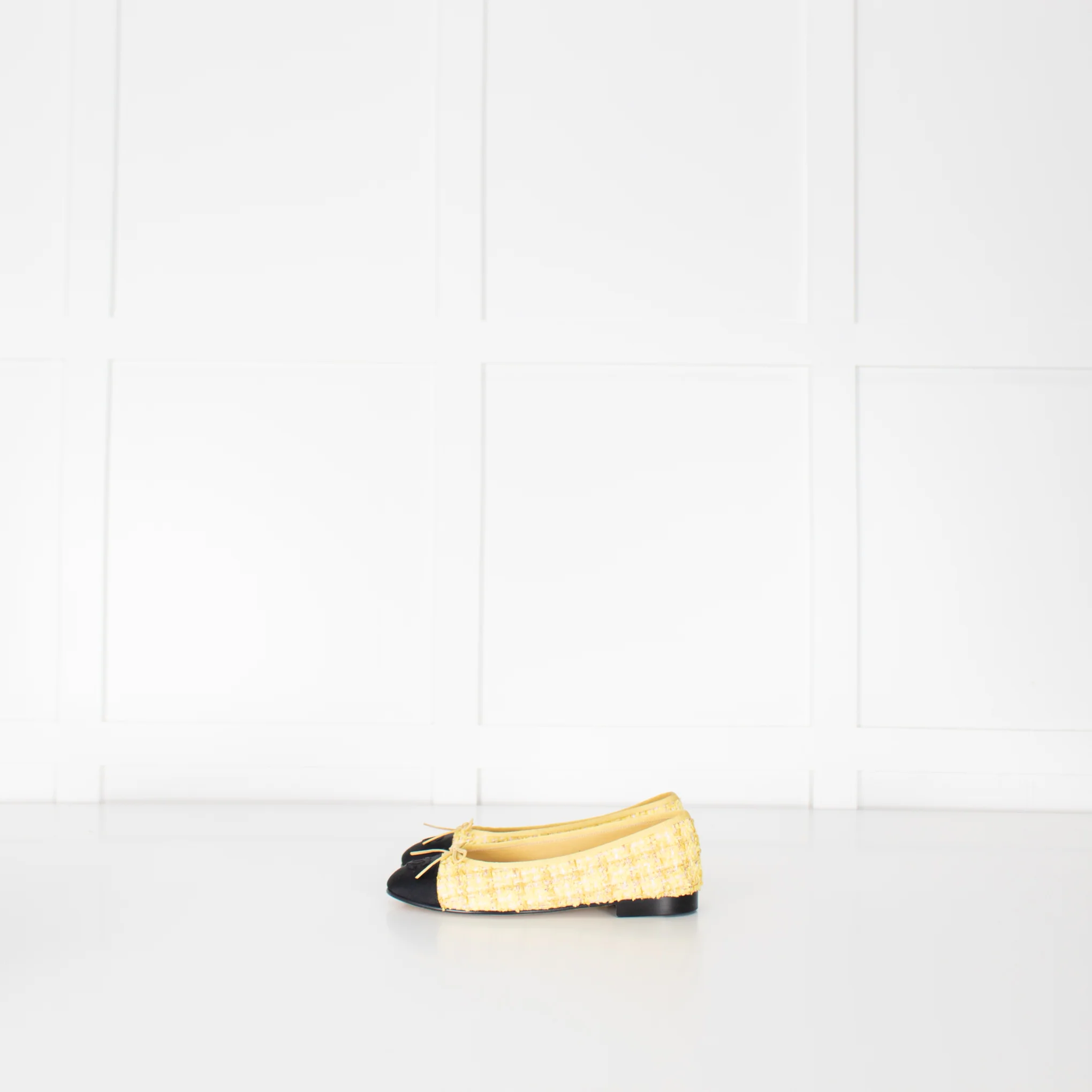 Chanel Yellow Tweedy Black Toe Ballerina Shoes - Image 5