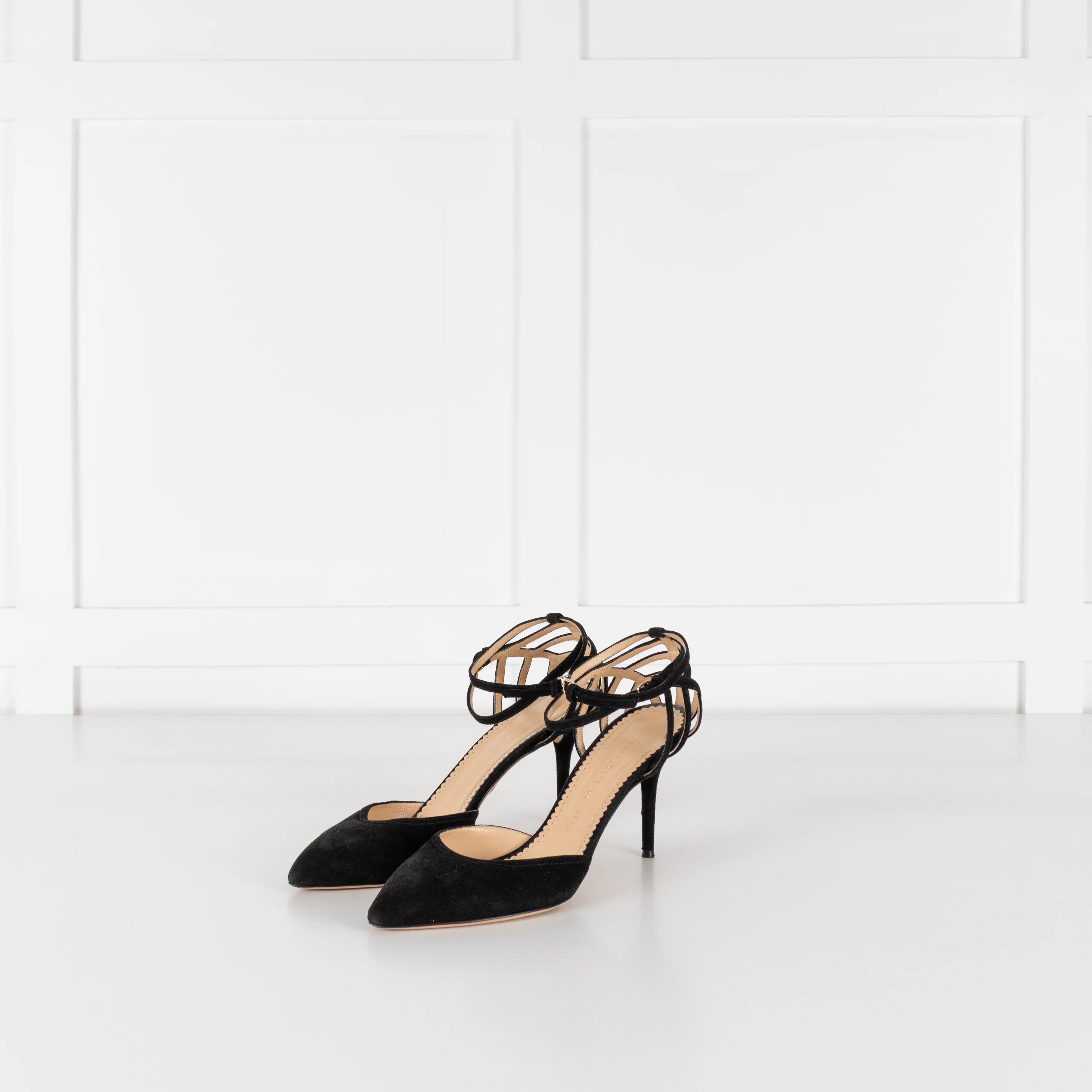 Charlotte Olympia Black Suede Accent D'Orsay Heeled Shoes