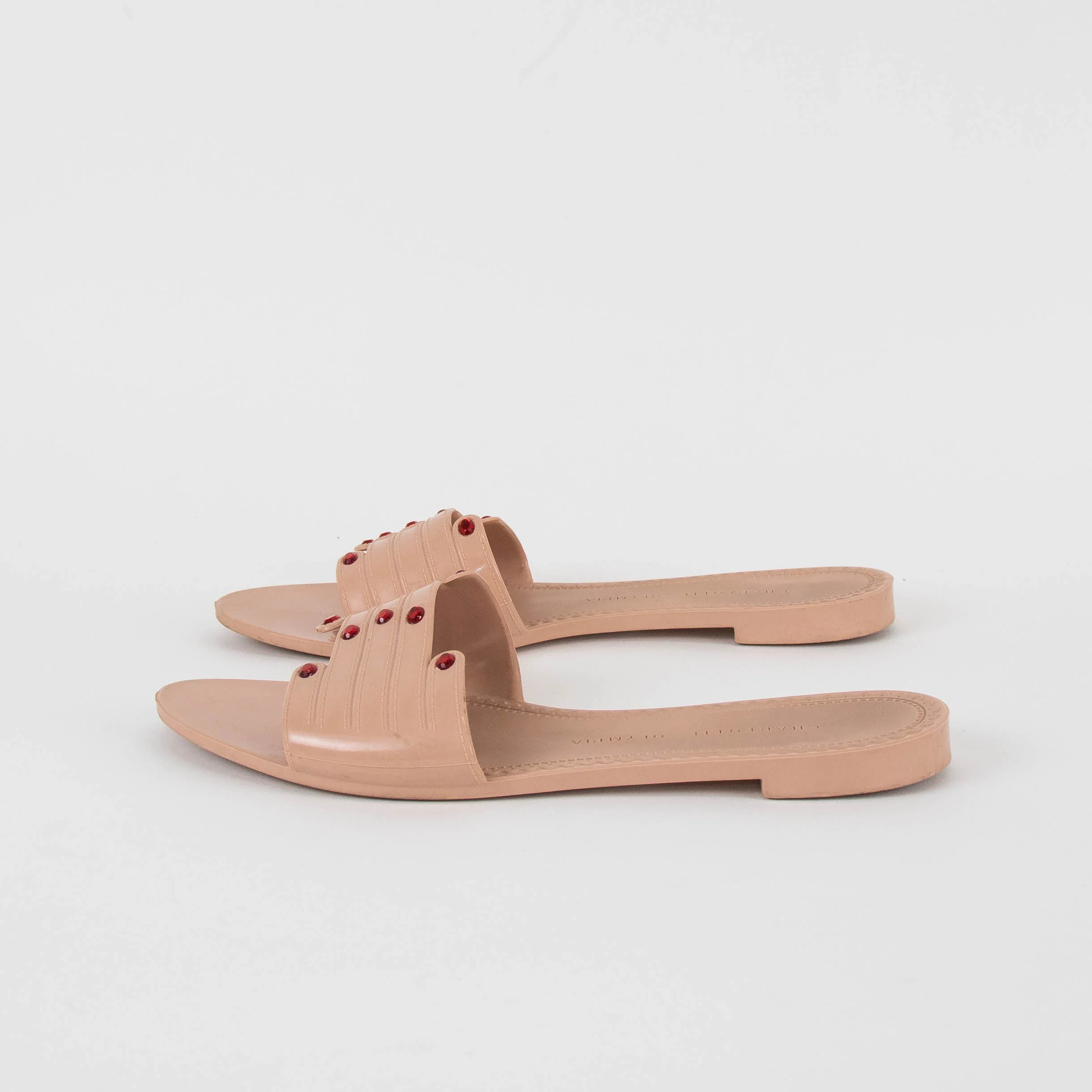 Charlotte Olympia Pale Pink Red Bead Hand Detail Sliders - Image 3