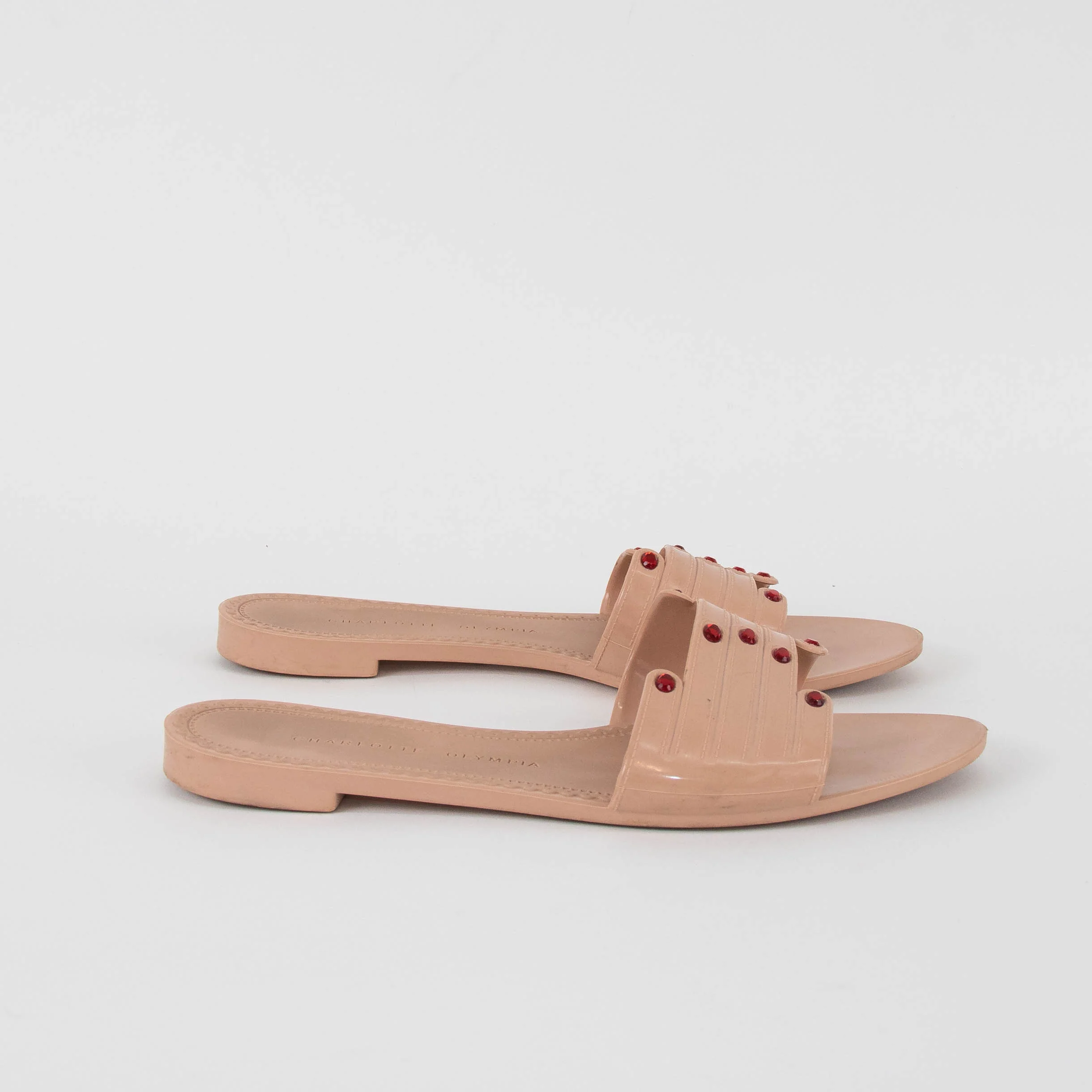 Charlotte Olympia Pale Pink Red Bead Hand Detail Sliders - Image 5