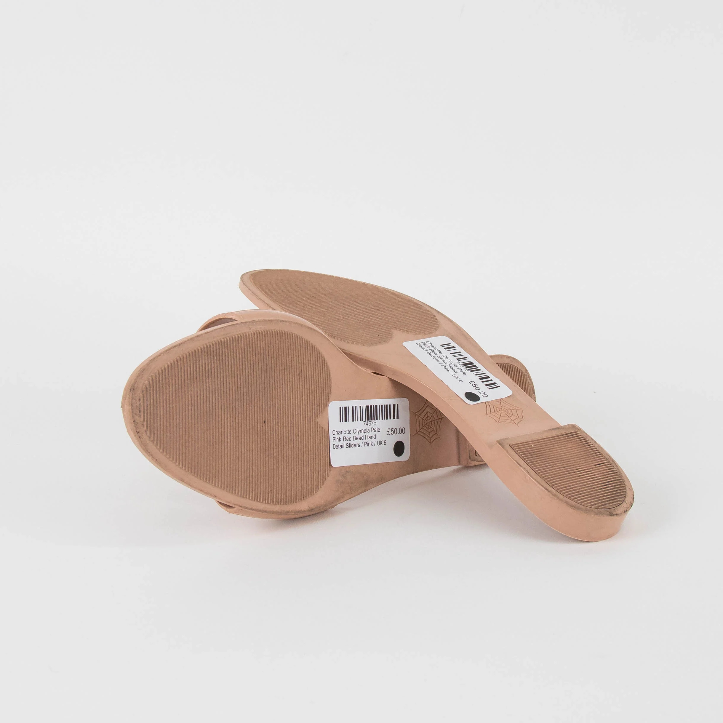 Charlotte Olympia Pale Pink Red Bead Hand Detail Sliders - Image 6