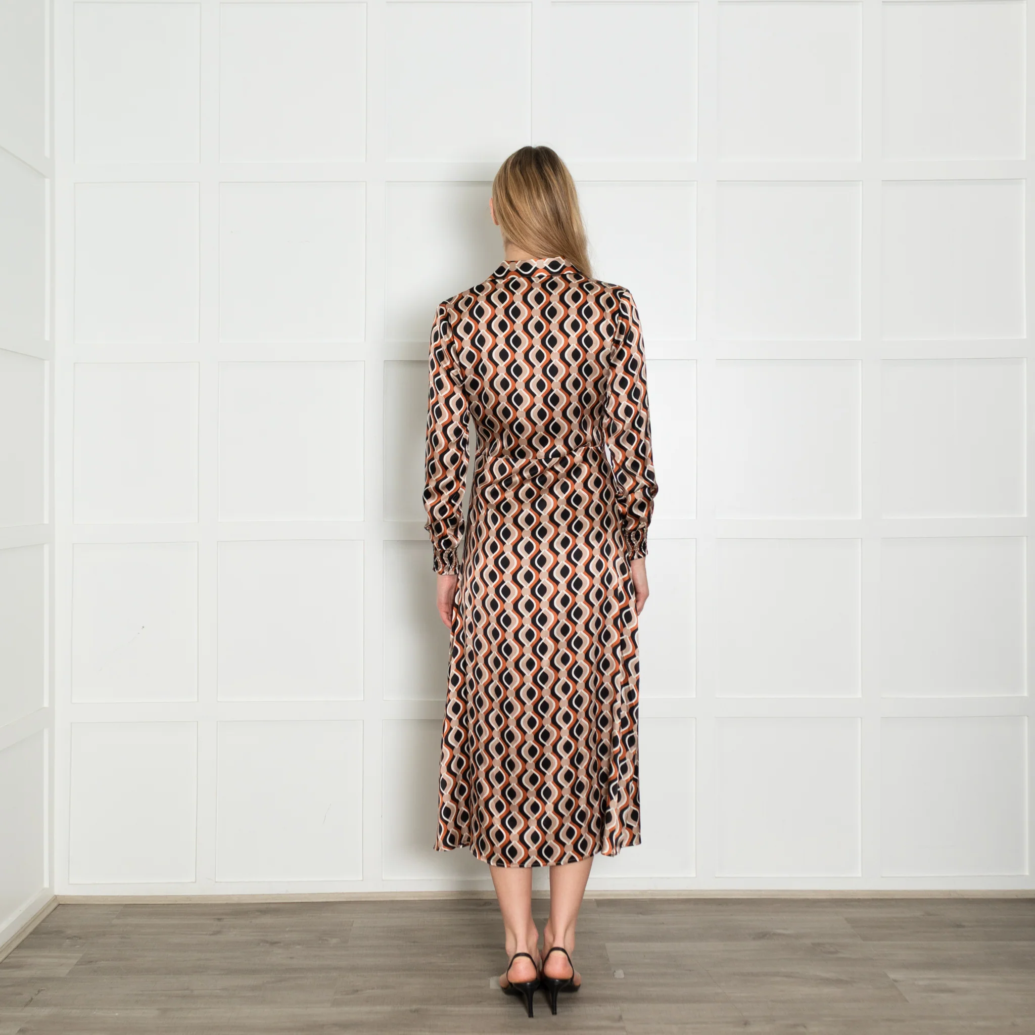 Charlotte Sparre Black Brown White Print Front Open Silk Maxi Dress - Image 5