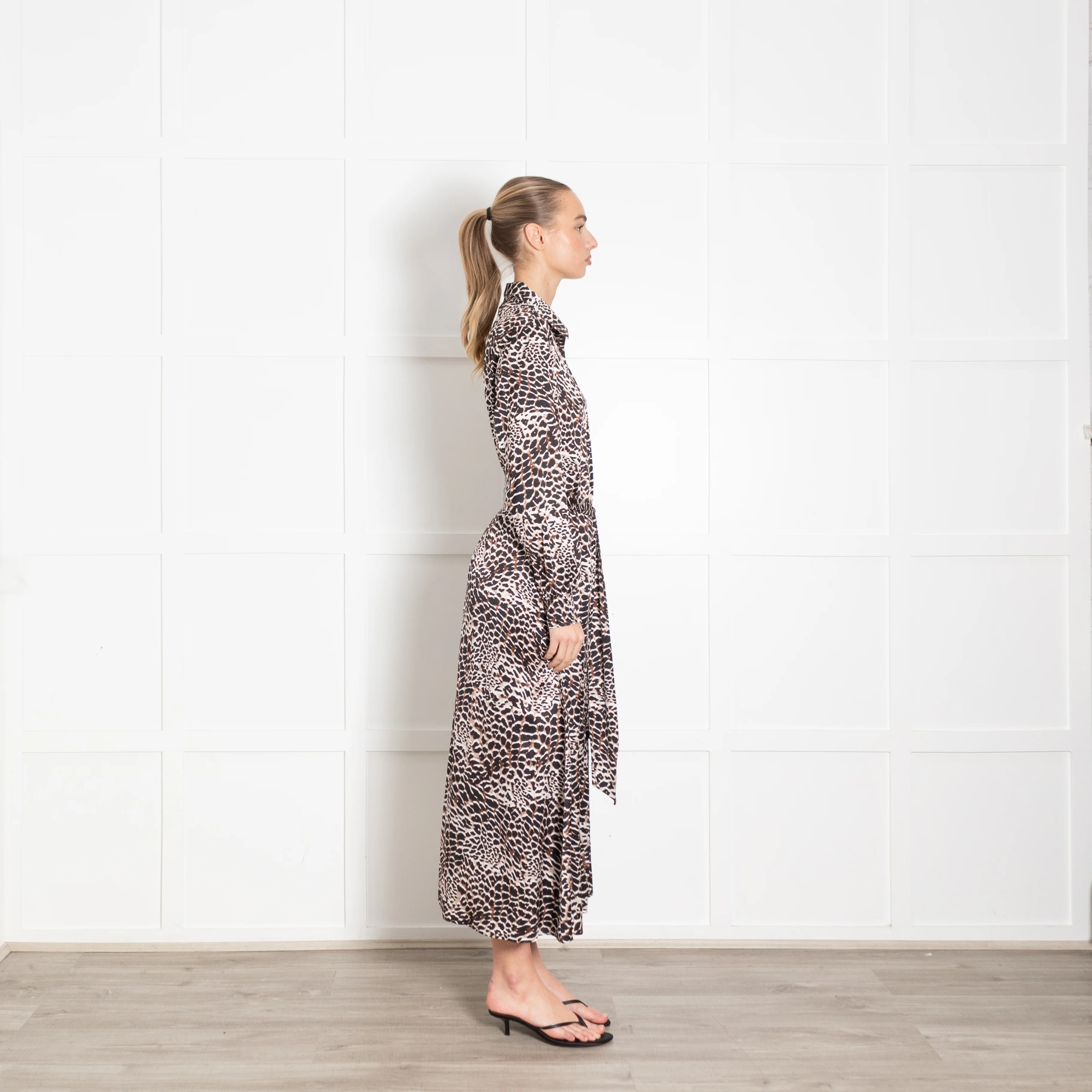 Charlotte Sparre Brown And Black Animal Print Silk Shirt Dress With Tie Belt - Image 6