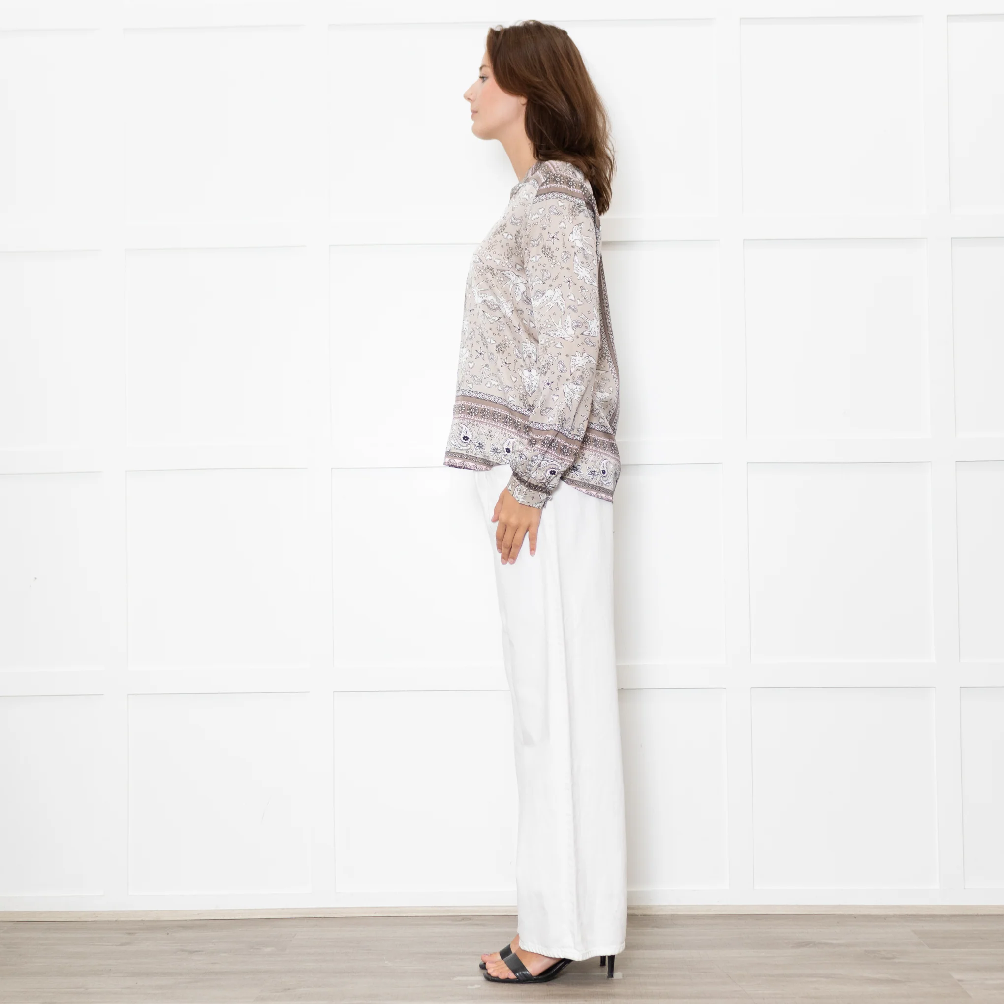 Charlotte Sparre Brown And White Dove Print Silk Top - Image 4