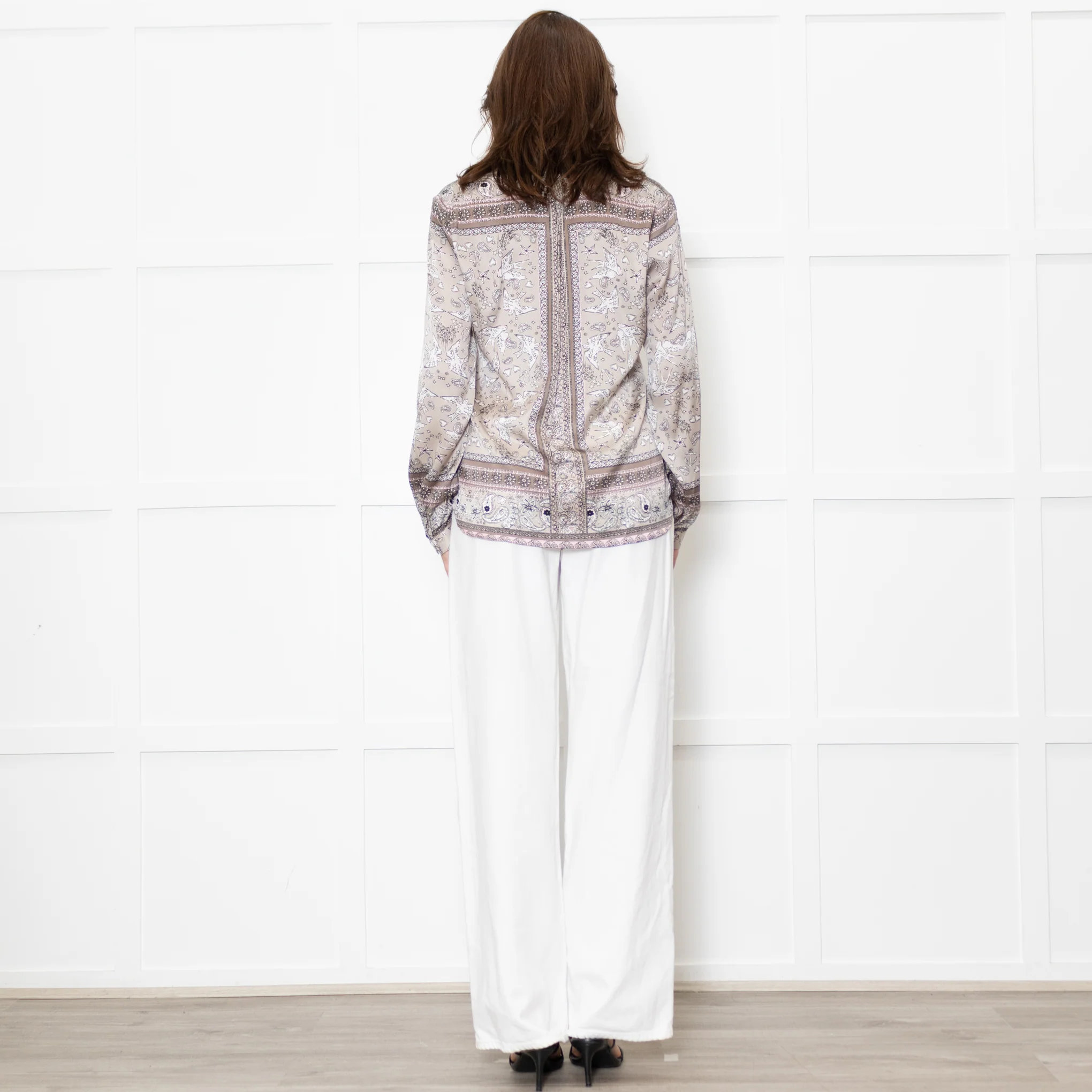 Charlotte Sparre Brown And White Dove Print Silk Top - Image 5