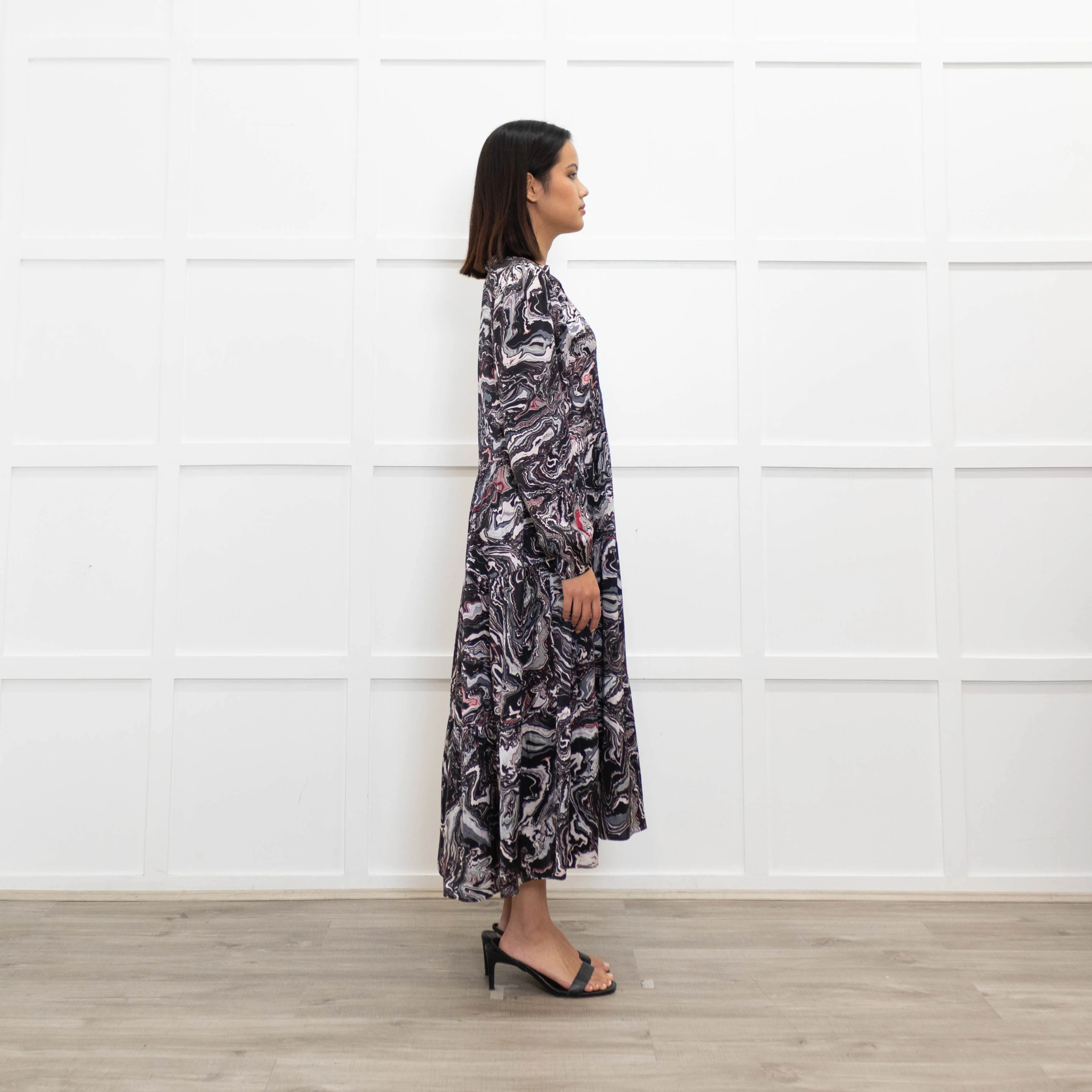 Charlotte Sparre Dark Grey Marble Print Long Sleeve Dress - Image 4
