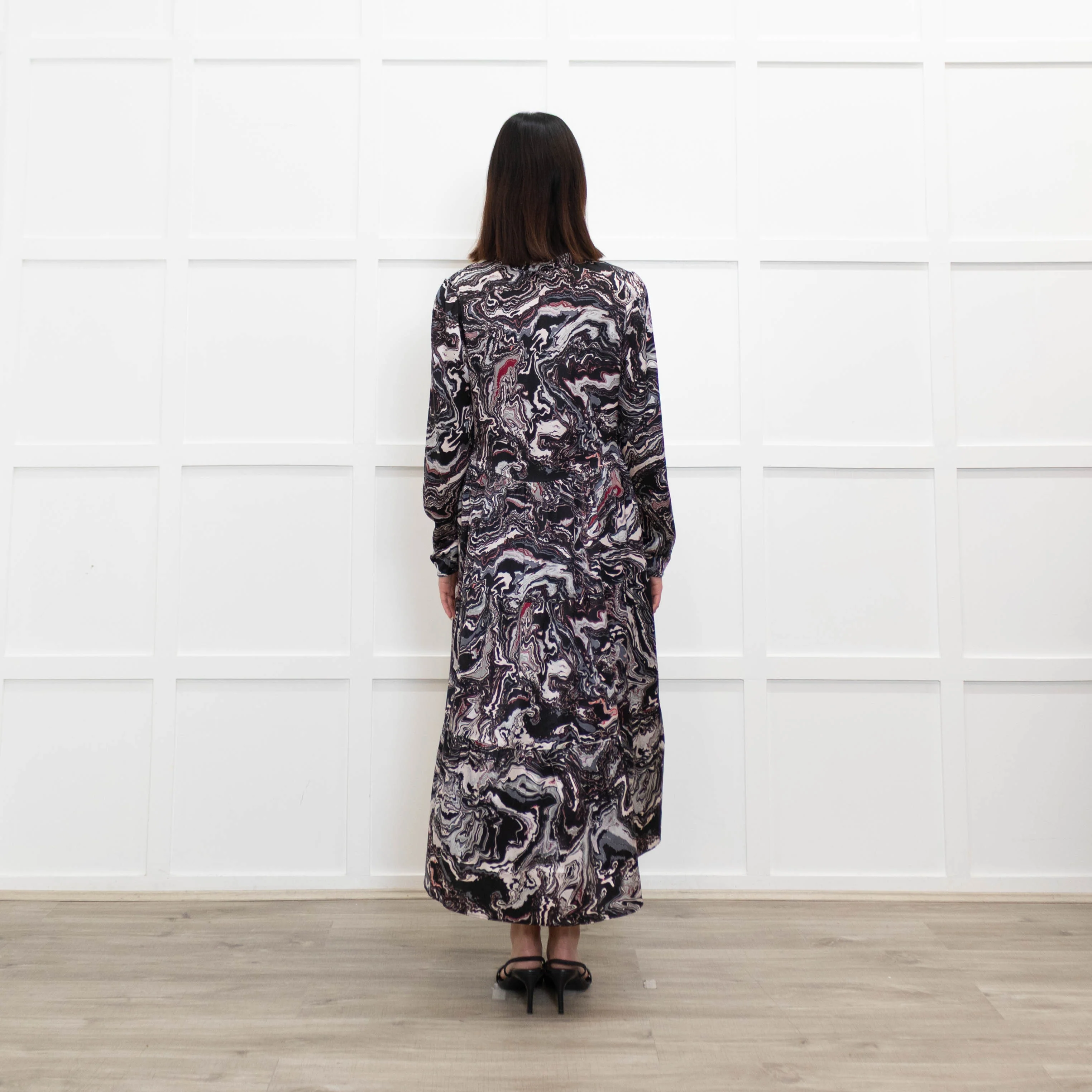 Charlotte Sparre Dark Grey Marble Print Long Sleeve Dress - Image 5
