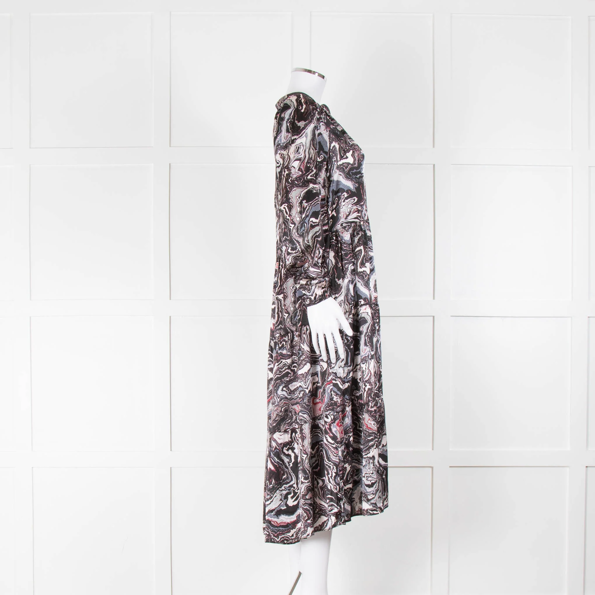 Charlotte Sparre Dark Marble Print Silk Tiered Midi Dress - Image 2