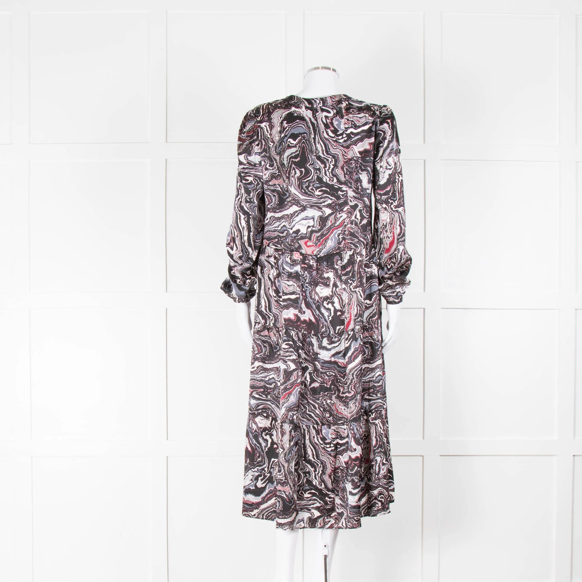 Charlotte Sparre Dark Marble Print Silk Tiered Midi Dress - Image 3