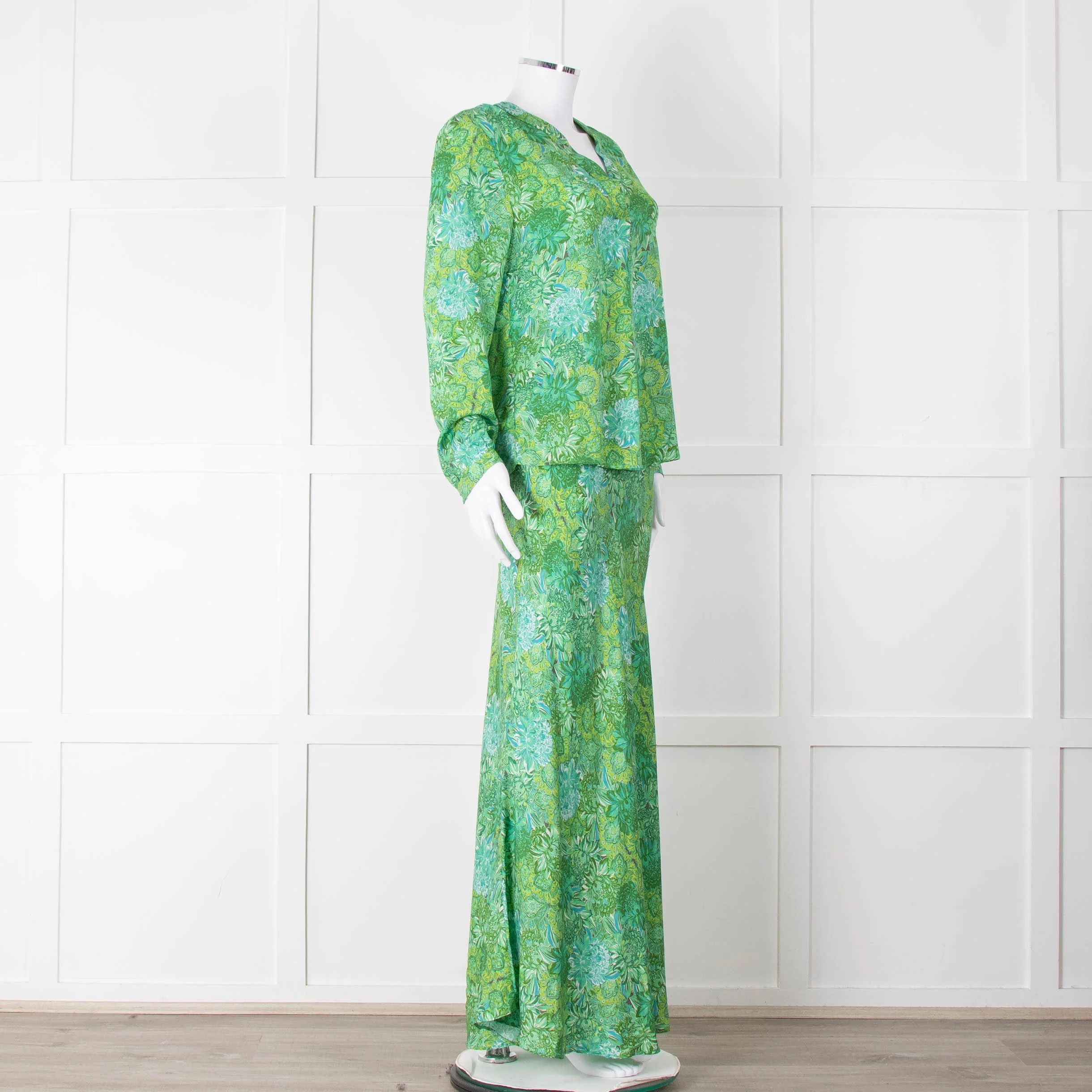 Charlotte Sparre Green Botanical Silk Blend Skirt - Image 10