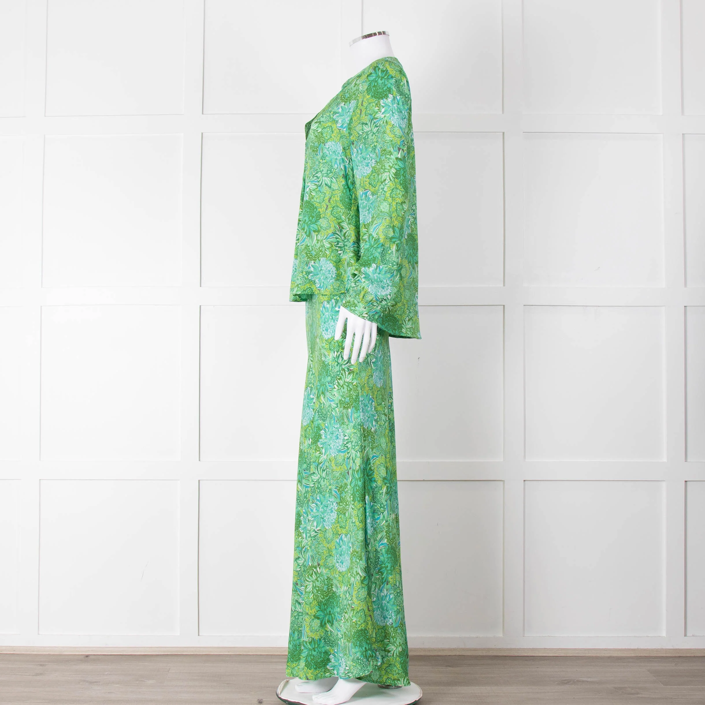 Charlotte Sparre Green Botanical Silk Blend Skirt - Image 15
