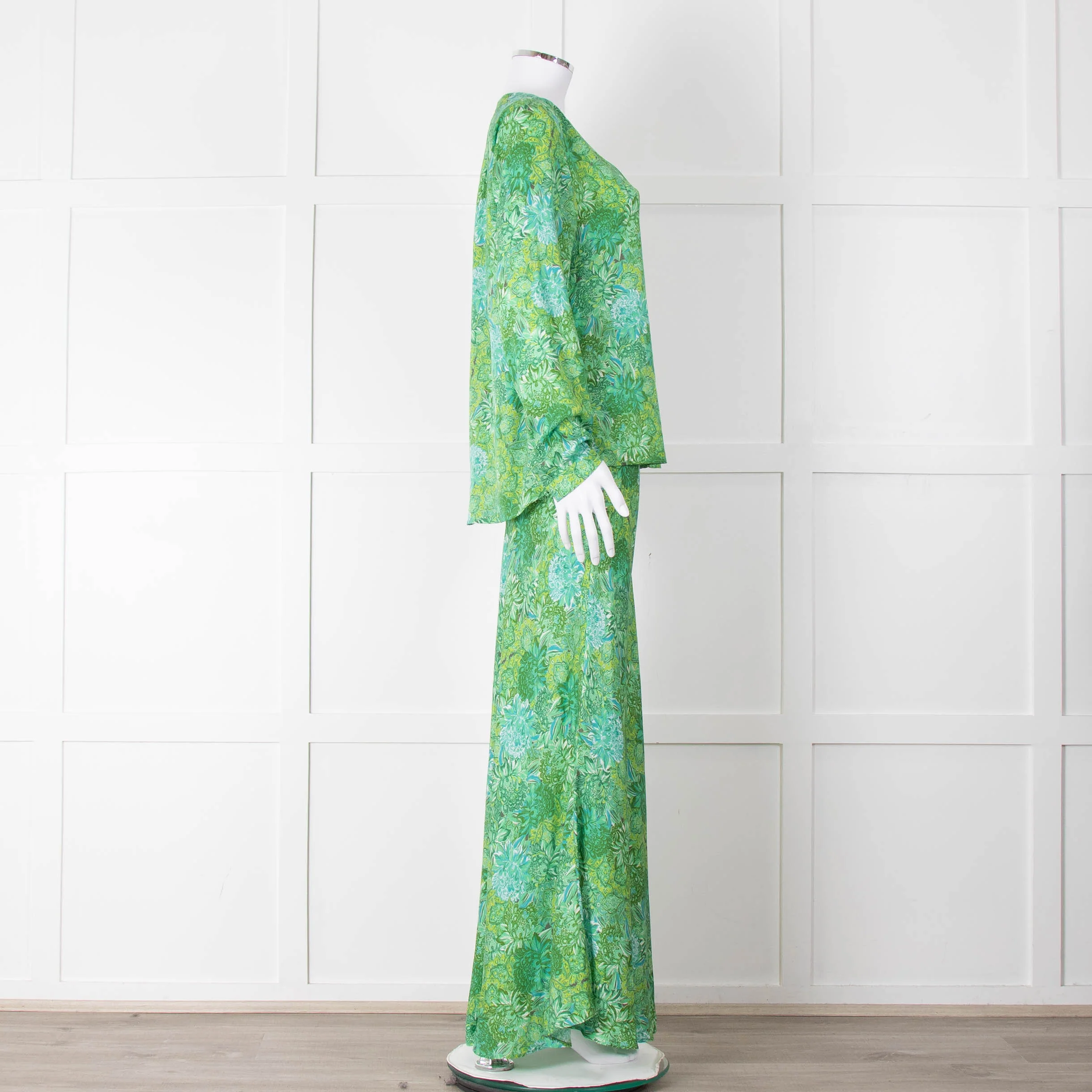 Charlotte Sparre Green Floral Silk Long Sleeve Blouse - Image 4