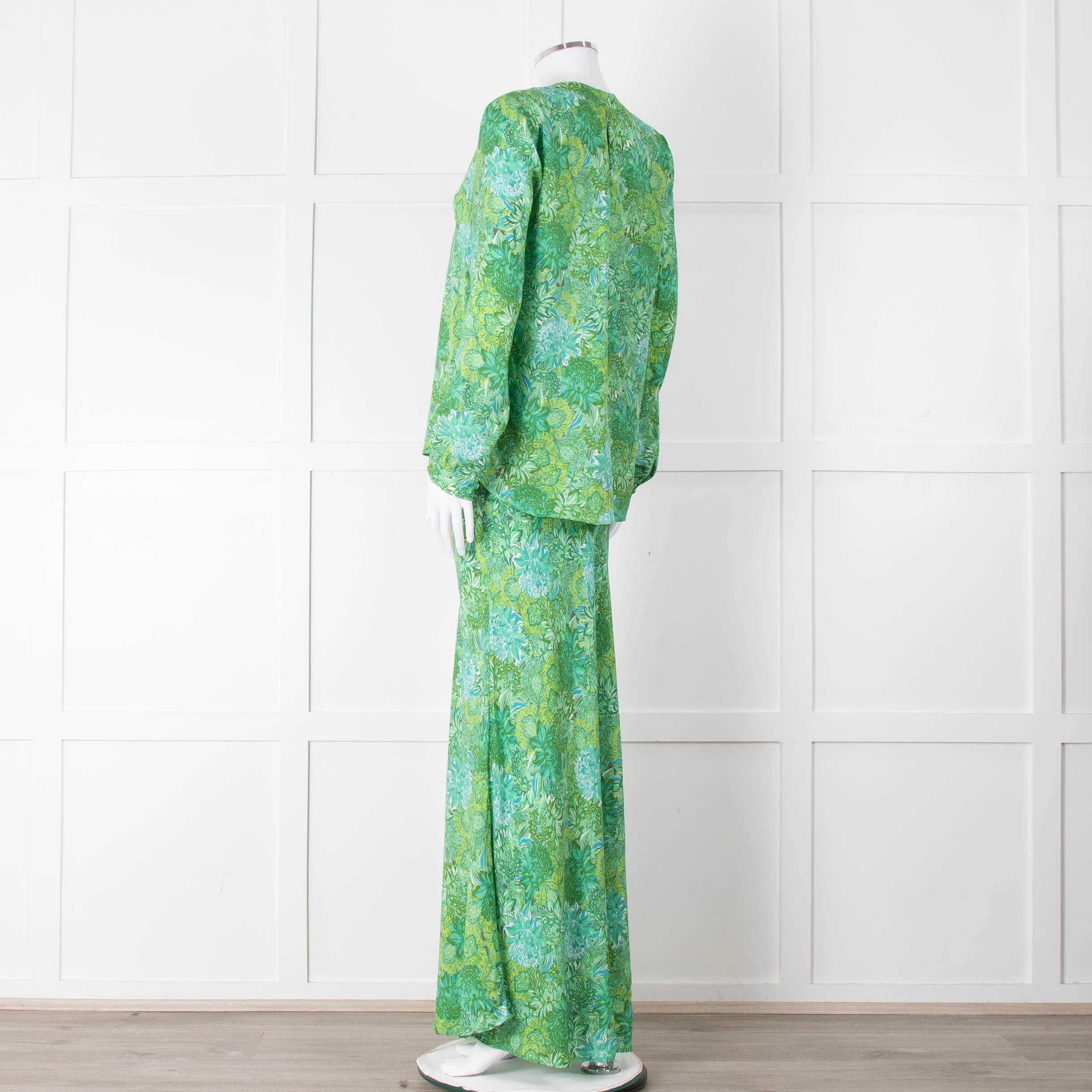 Charlotte Sparre Green Floral Silk Long Sleeve Blouse - Image 7