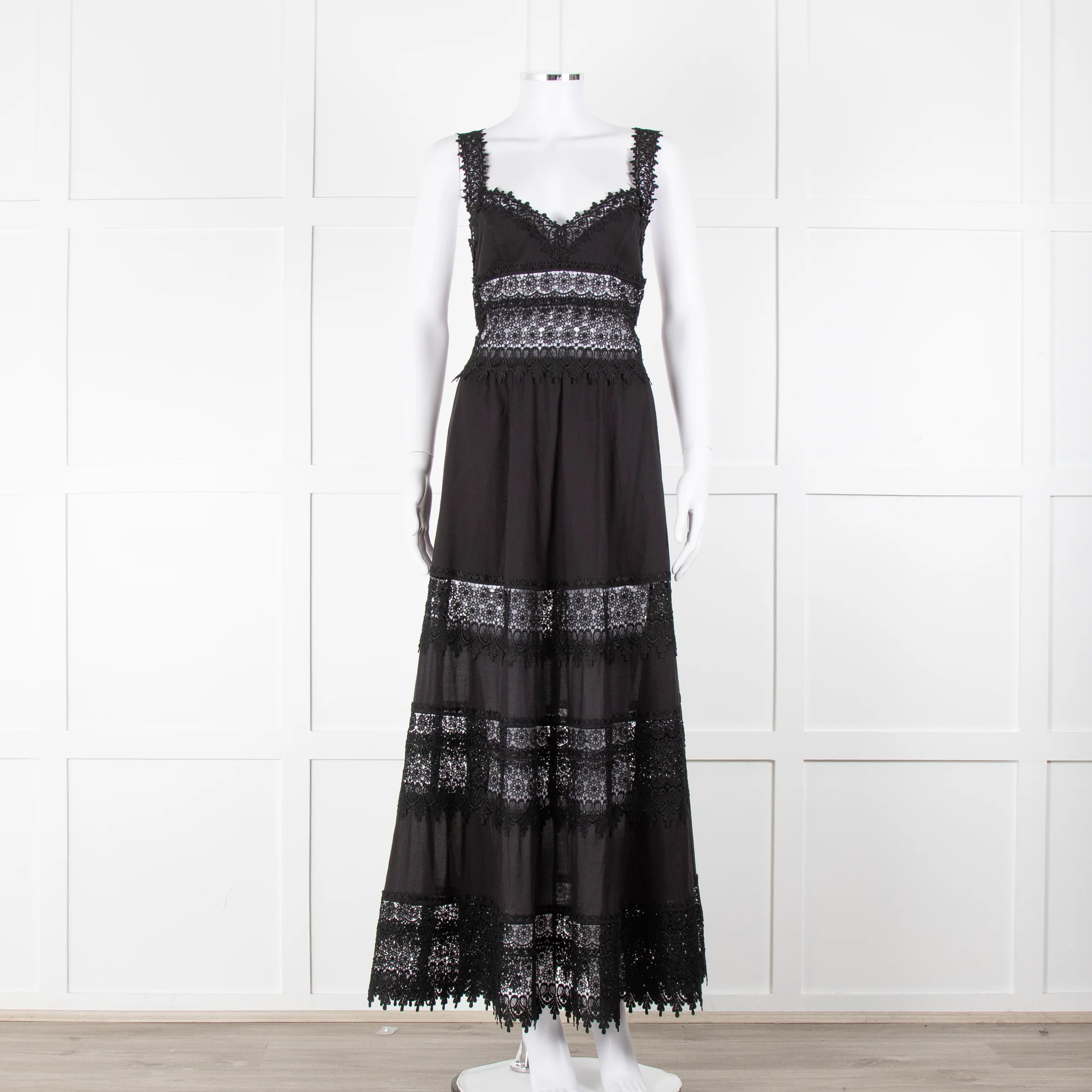 Charo Ruiz Black Lace Insert Maxi Dress