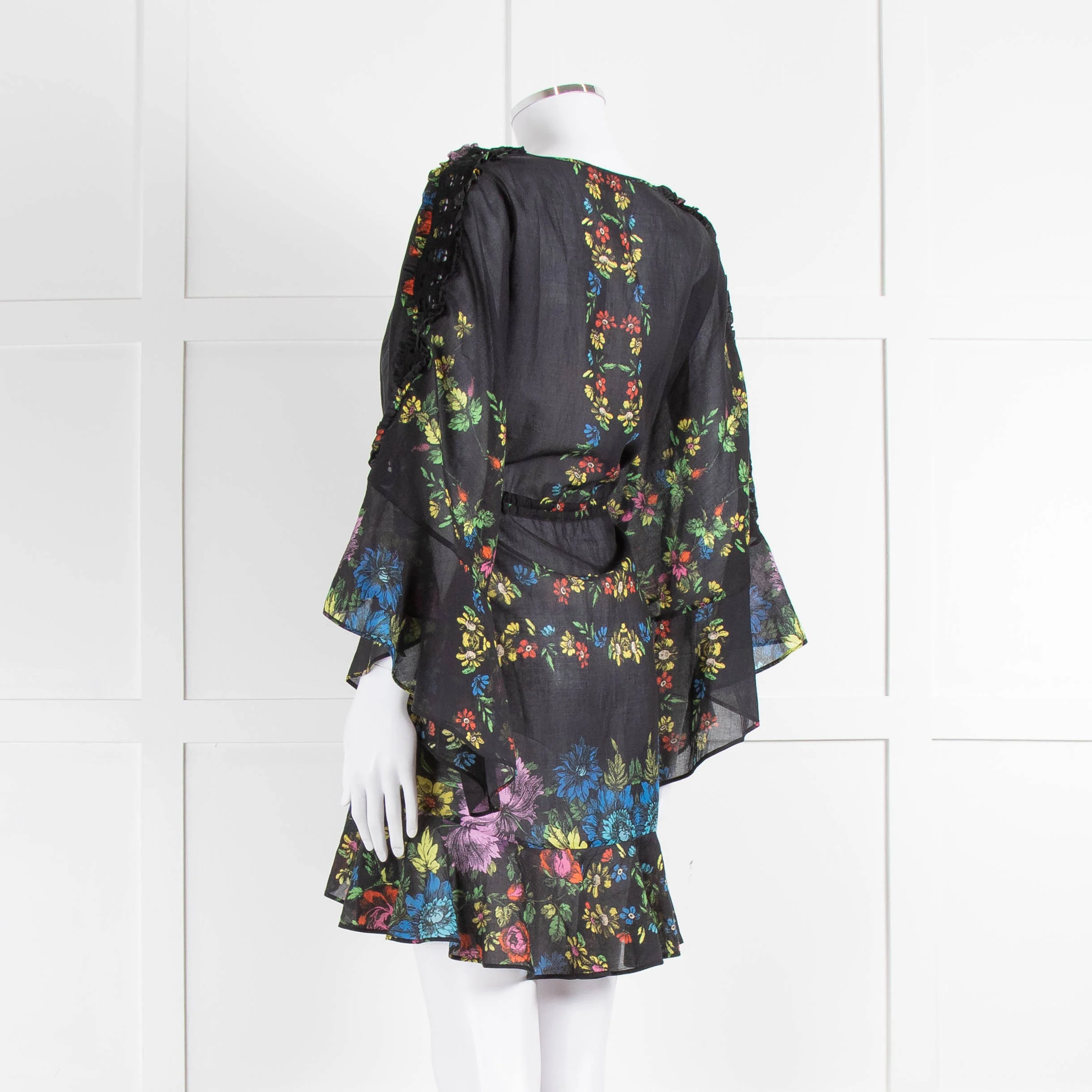Charo Ruiz Black Multi Flower Cotton Mini Cover Up Dress - Image 6