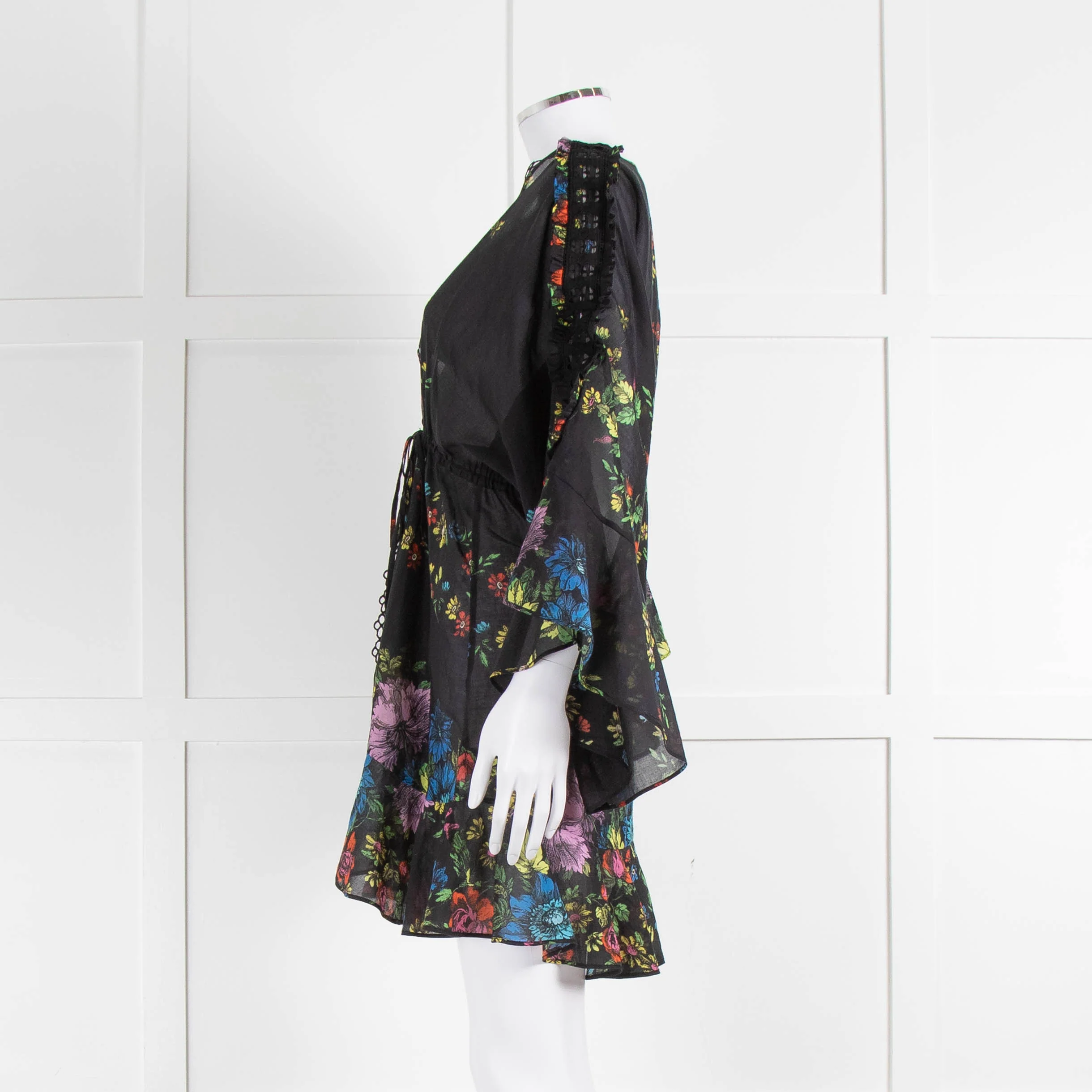 Charo Ruiz Black Multi Flower Cotton Mini Cover Up Dress - Image 7