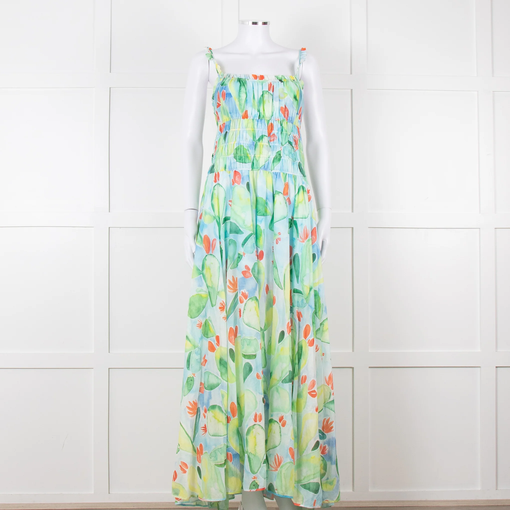 Charo Ruiz Green and Blue Smocked Midi Dress