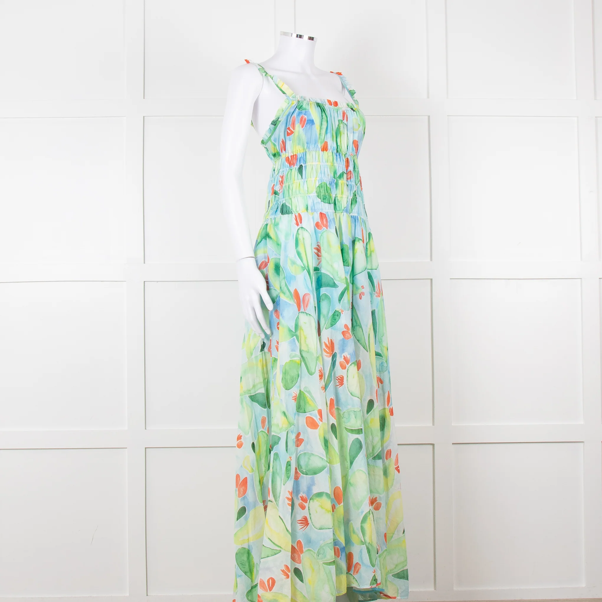 Charo Ruiz Green and Blue Smocked Midi Dress - Image 2