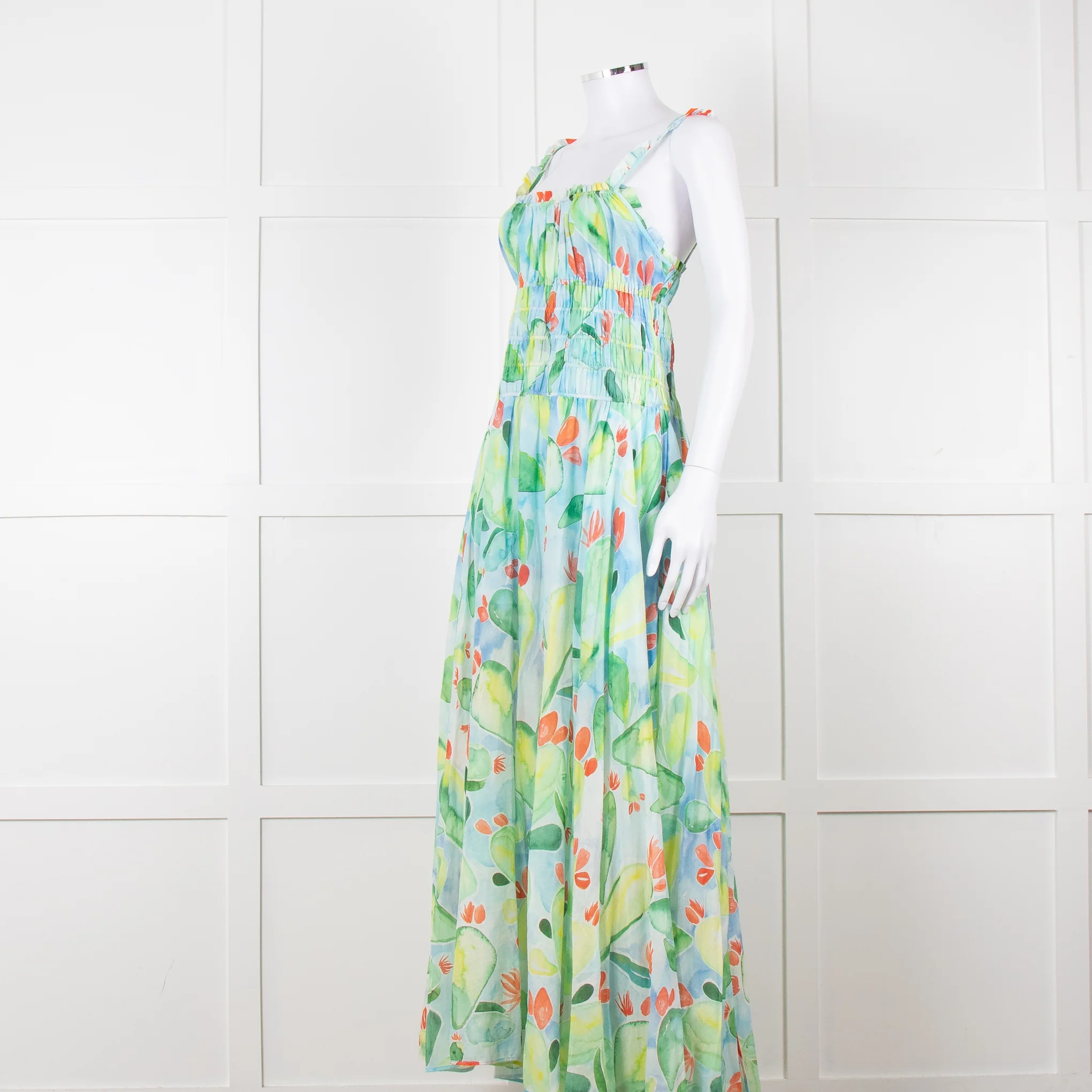 Charo Ruiz Green and Blue Smocked Midi Dress - Image 8