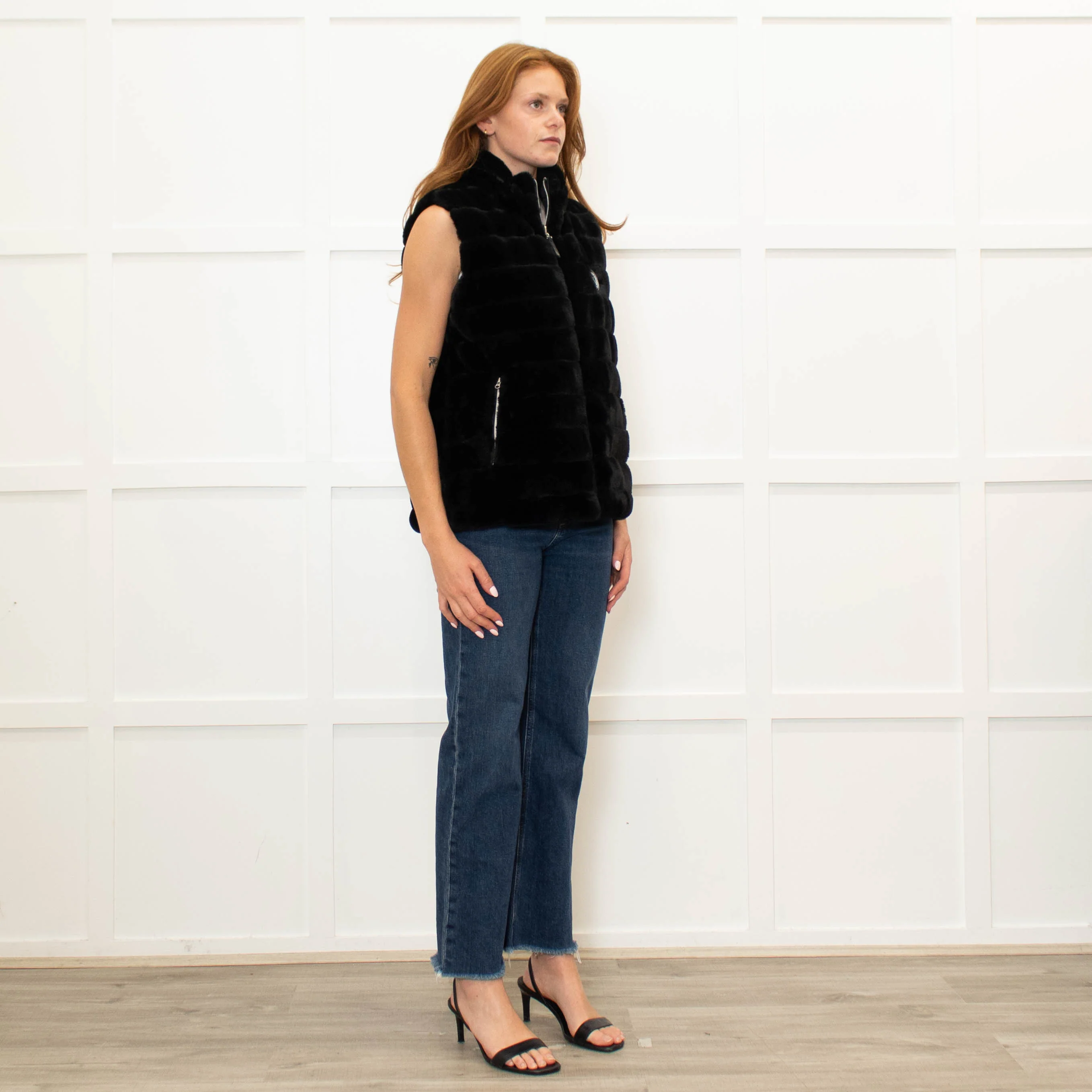 Chervo Black Ivince 999 Faux Fur Quilted Reversible Gilet - Image 7