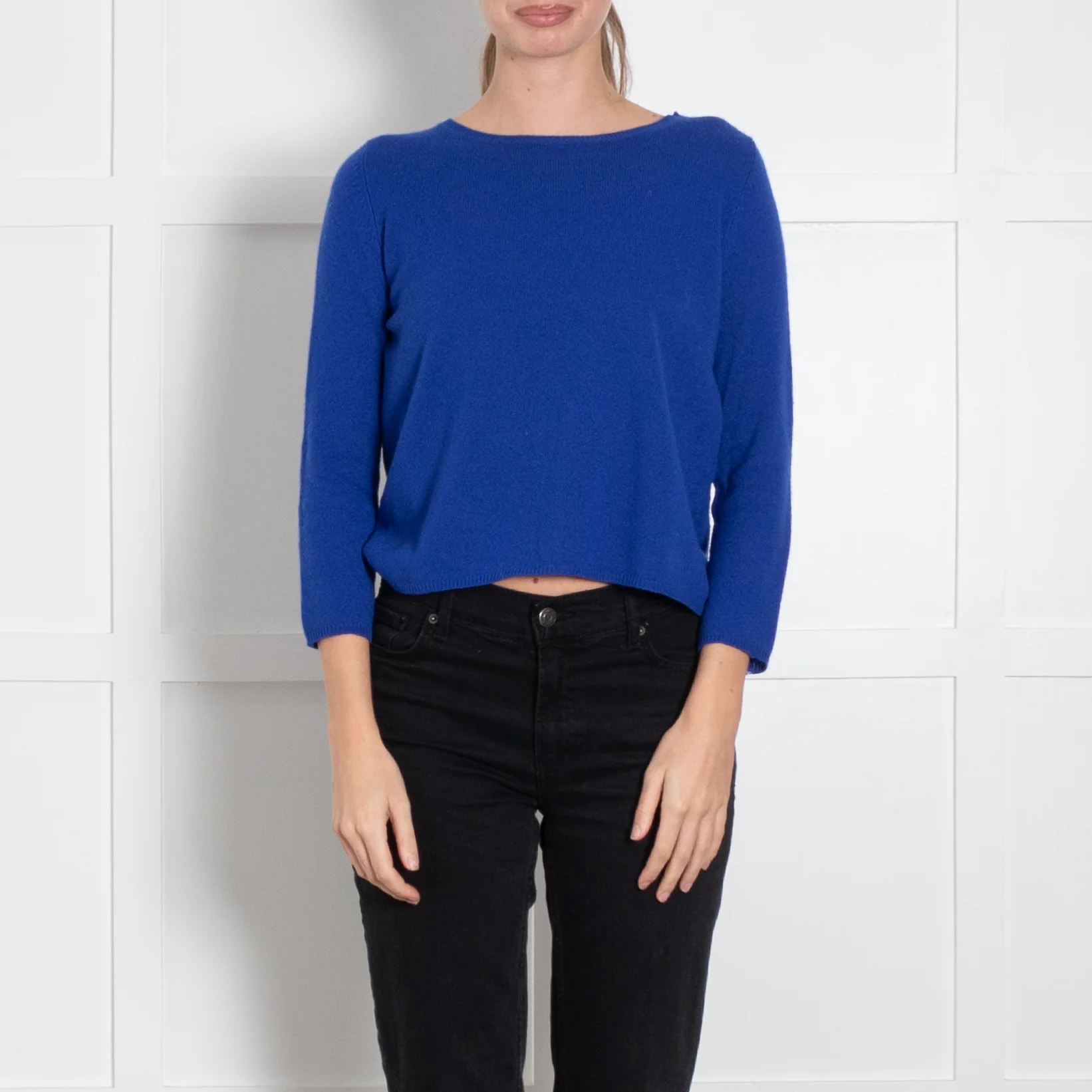 Chinti & Parker Blue Cashmere Grey Patch Short Sweater - Image 2