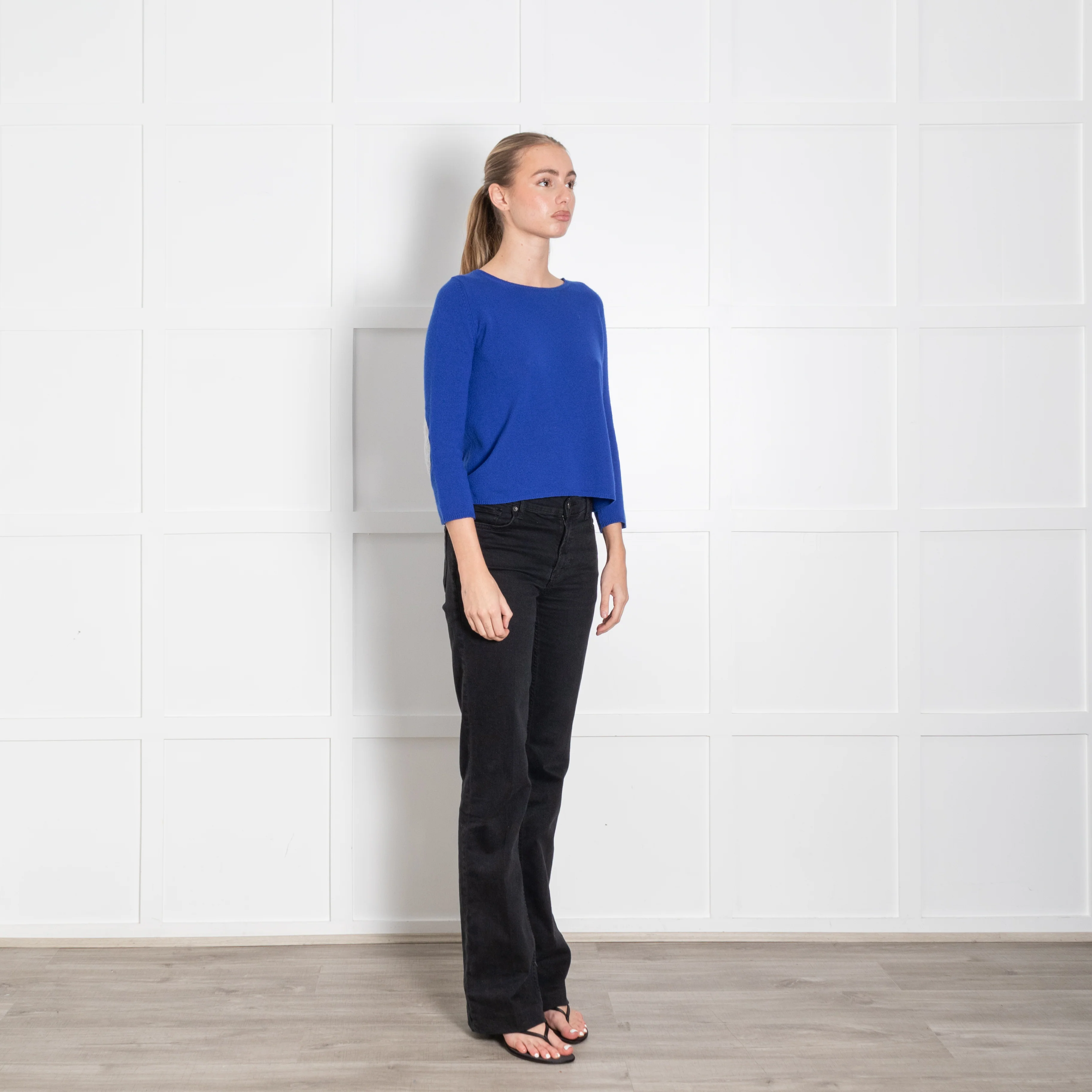Chinti & Parker Blue Cashmere Grey Patch Short Sweater - Image 7
