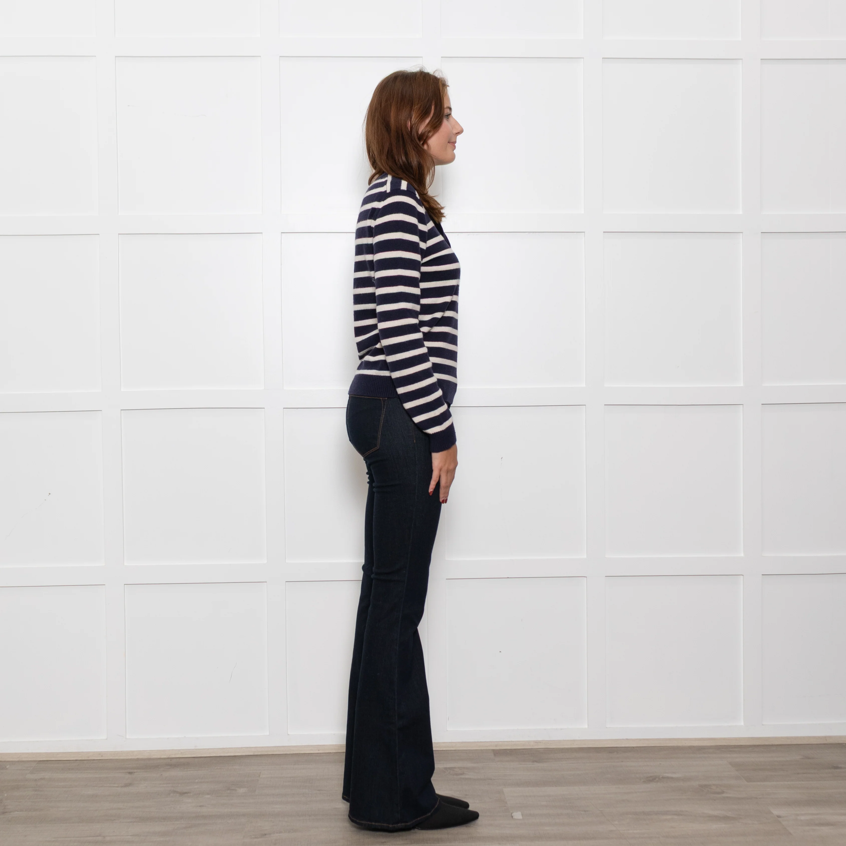 Chinti & Parker Navy Cream Striped Bow Neck Cashmere Blend Jumper - Image 5