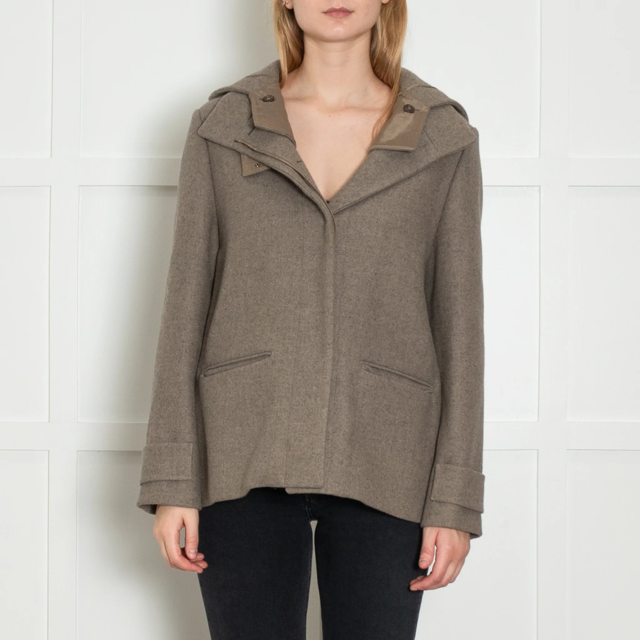 Chloe Beige Wool Mix Unlined Hooded Jacket - Image 2