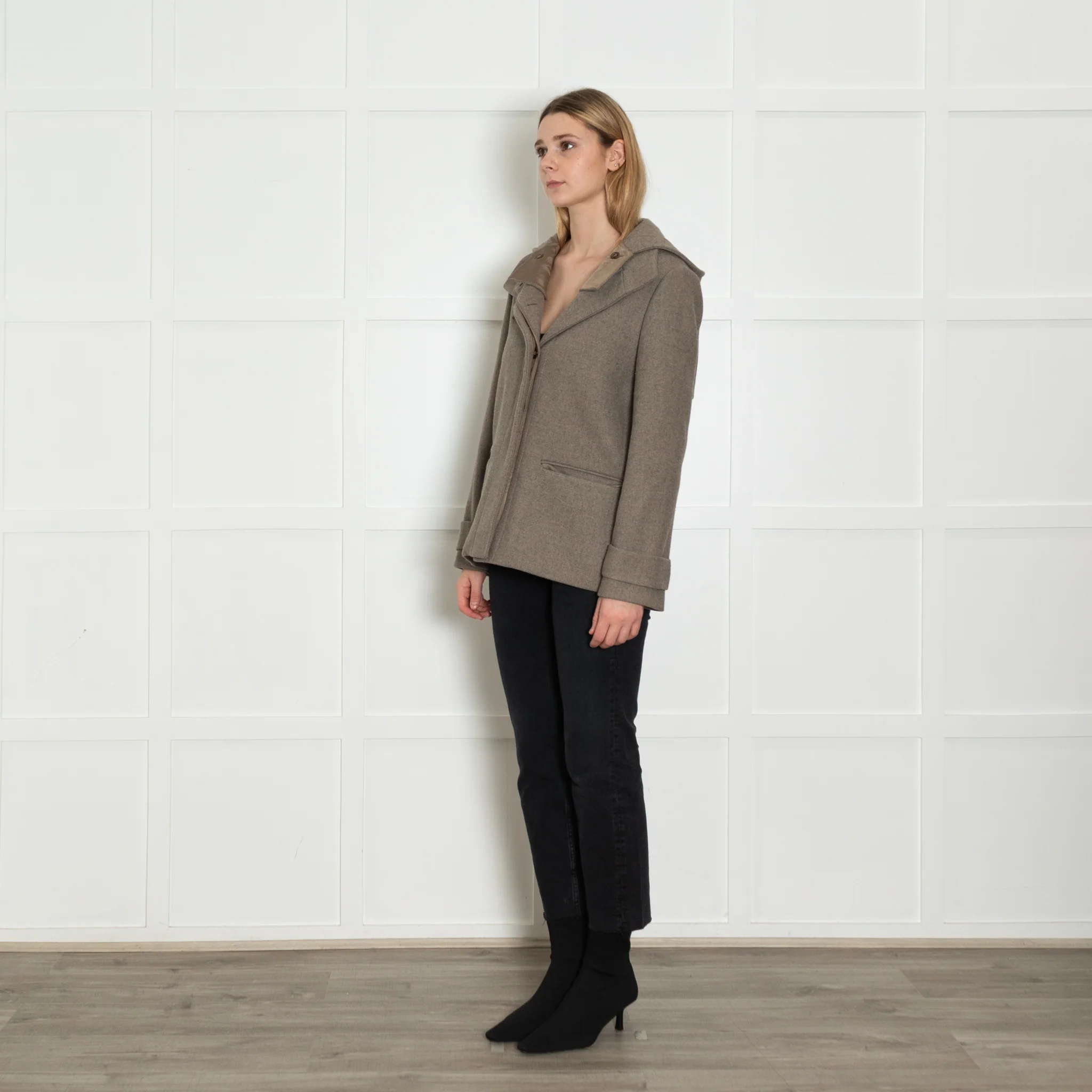 Chloe Beige Wool Mix Unlined Hooded Jacket - Image 3