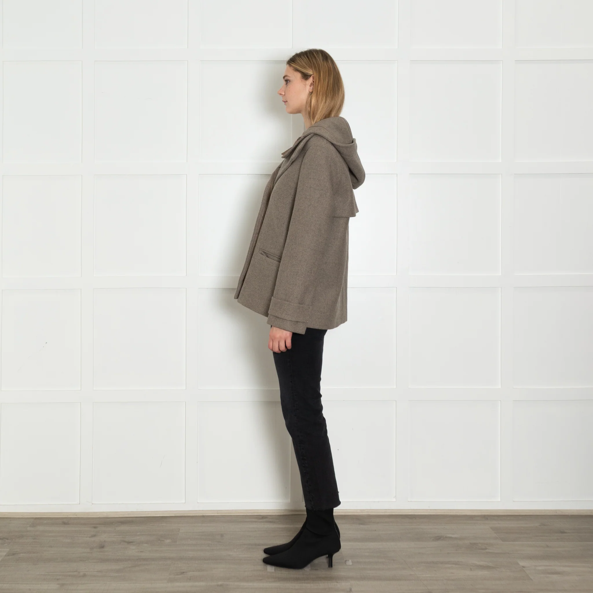 Chloe Beige Wool Mix Unlined Hooded Jacket - Image 4