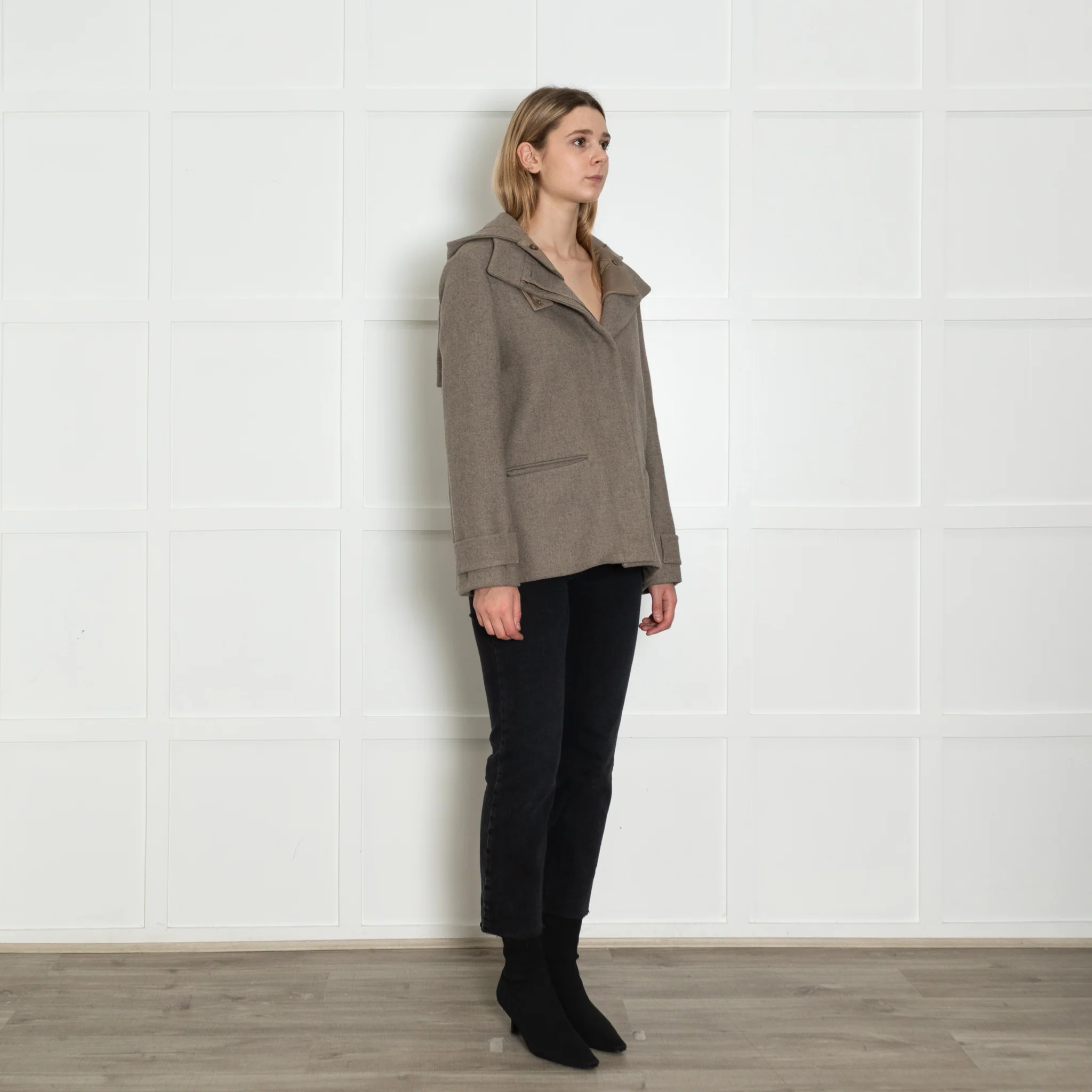 Chloe Beige Wool Mix Unlined Hooded Jacket - Image 7