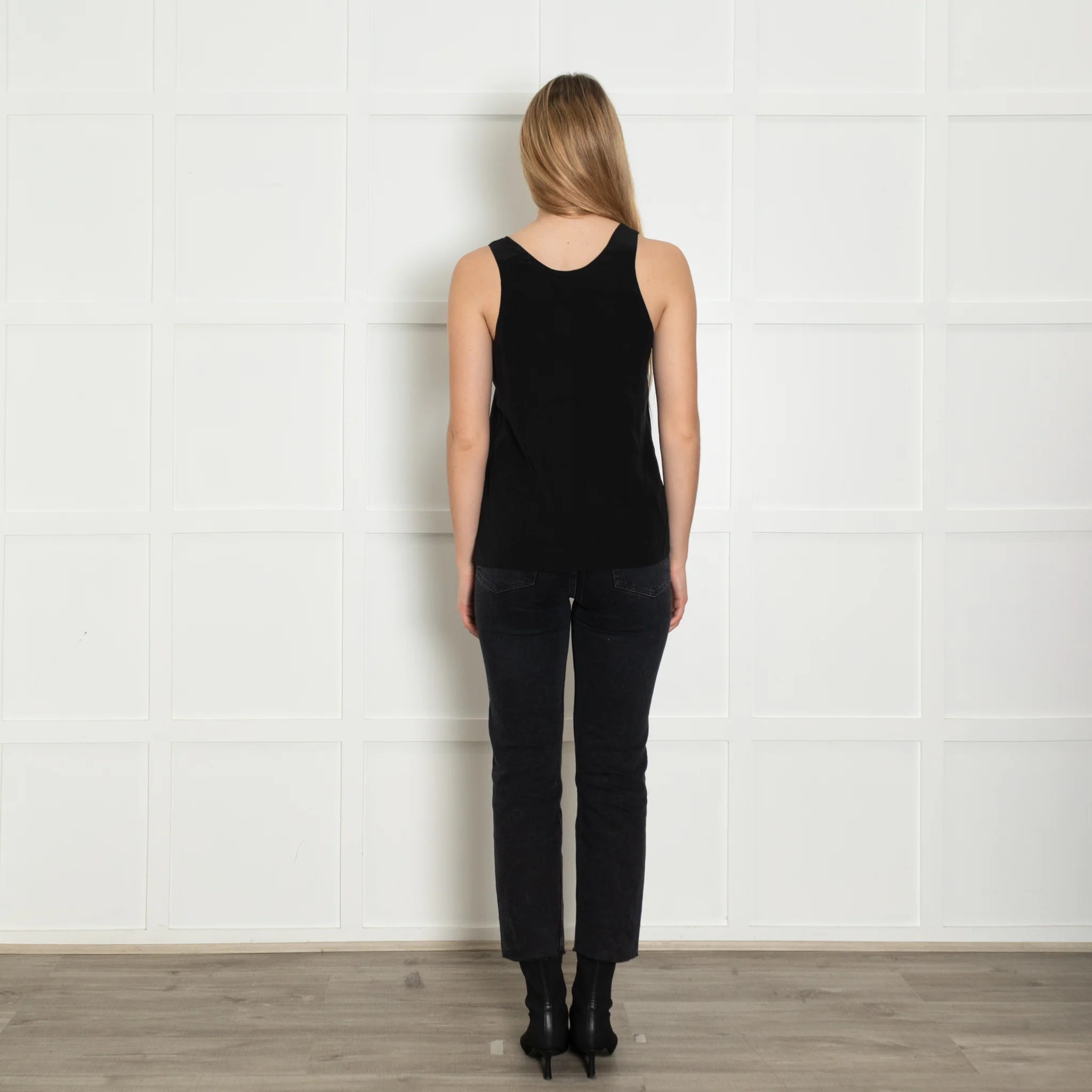 Chloe Black Pocket Front Silk Vest Top - Image 5