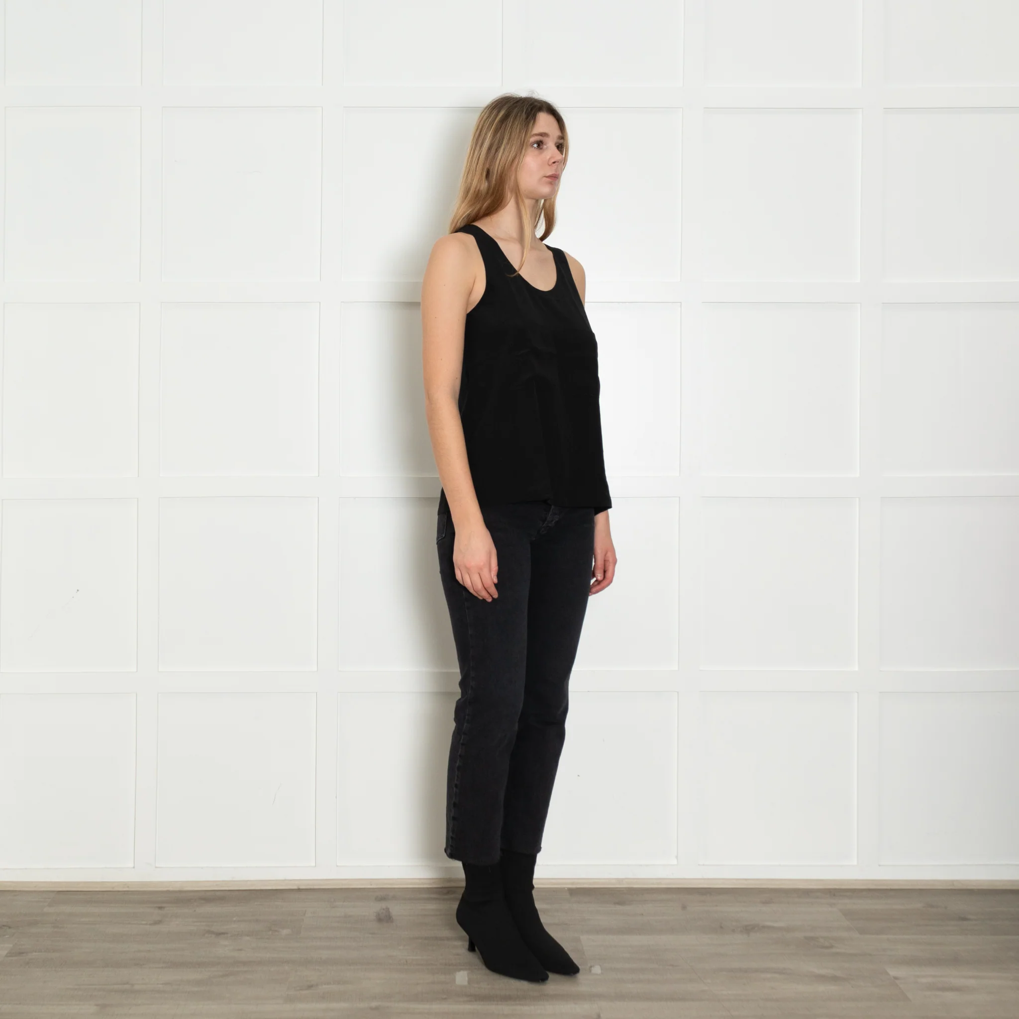 Chloe Black Pocket Front Silk Vest Top - Image 7