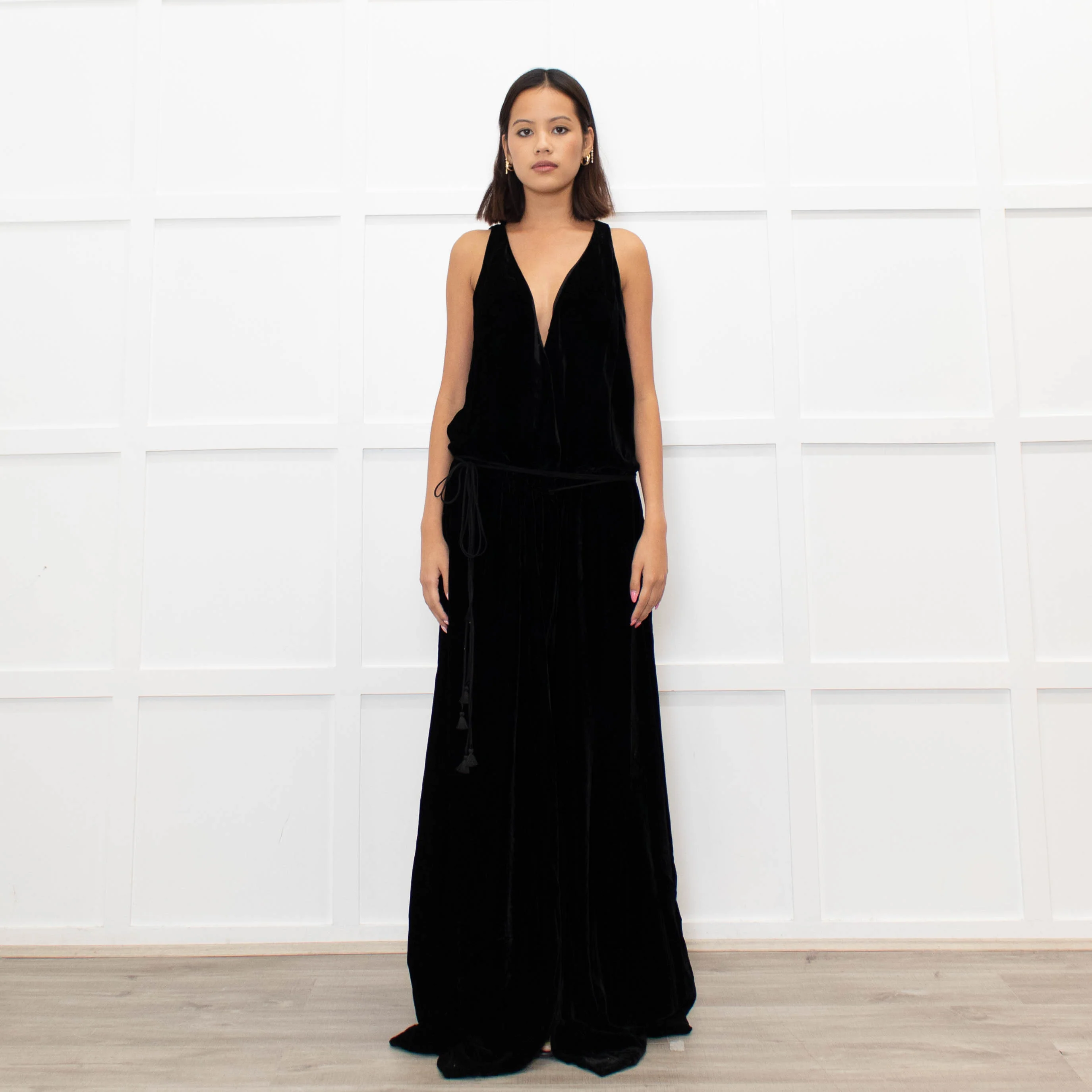 Chloe Black Velvet Sleeveless Wrap Maxi Dress