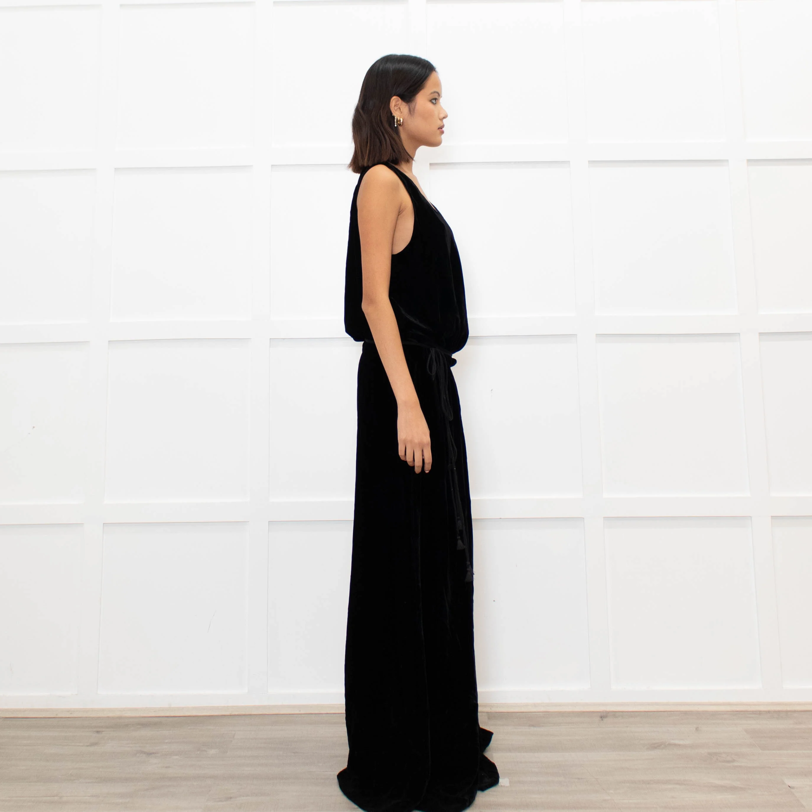 Chloe Black Velvet Sleeveless Wrap Maxi Dress - Image 4
