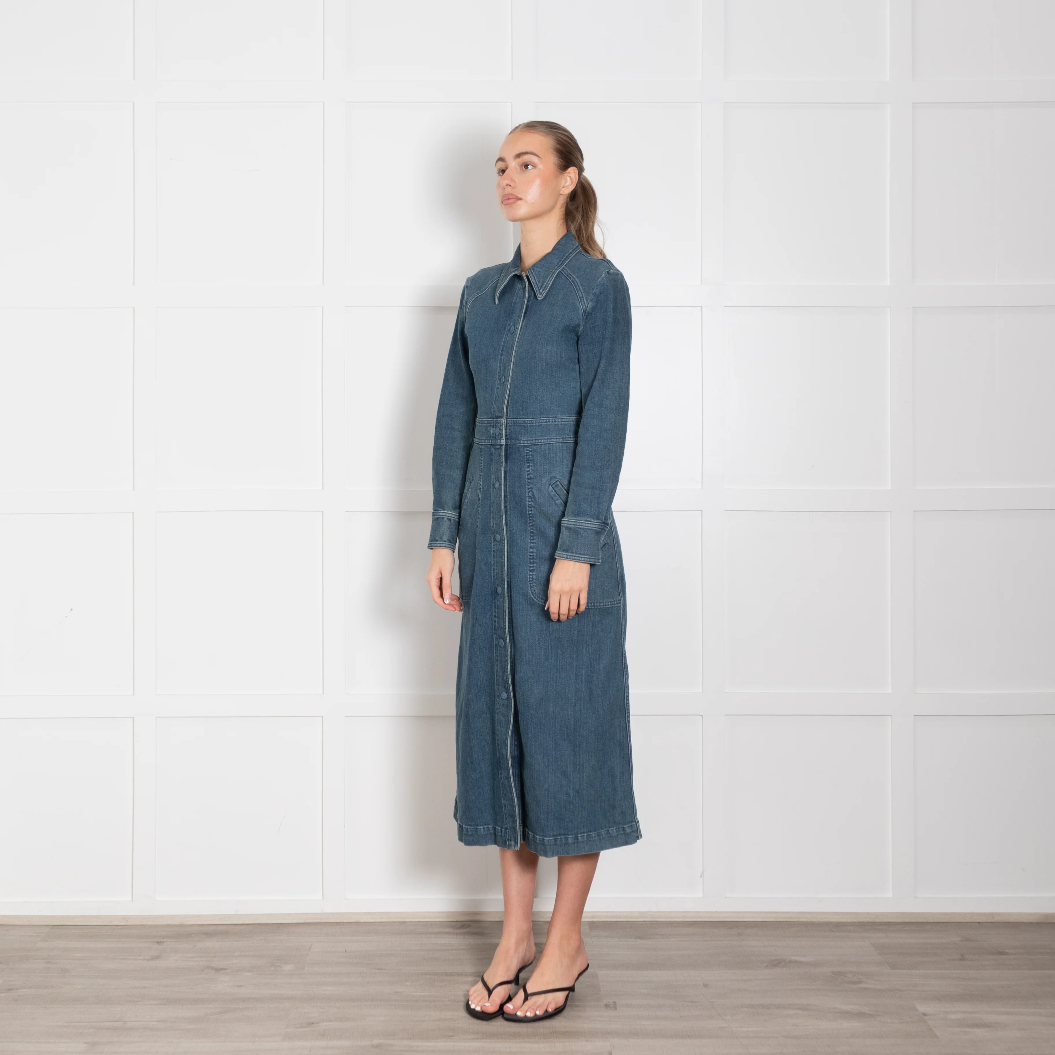 Chloe Blue Denim Long Sleeve Shirt Dress - Image 3